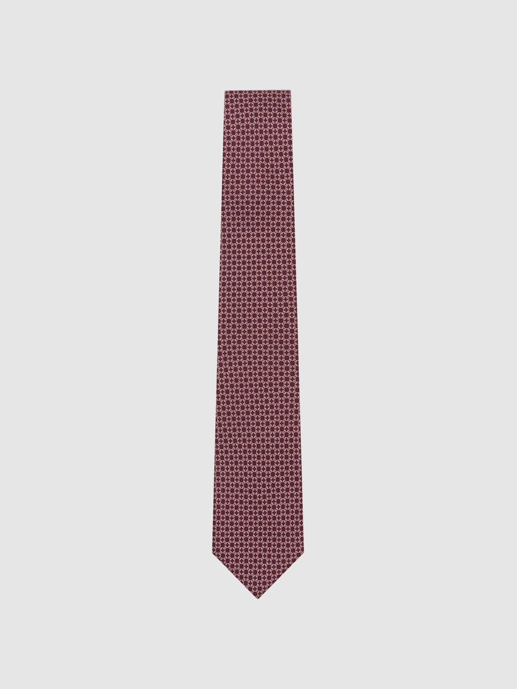 Silk Geometric Chain-Print Tie in Burgundy - Image 2 of 5
