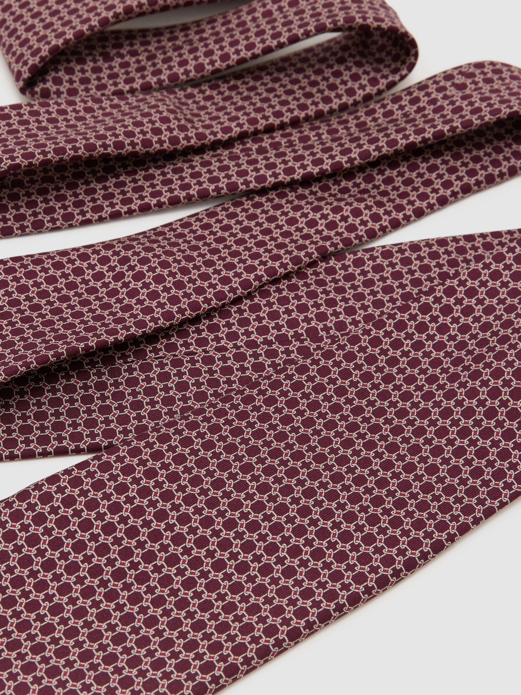 Silk Geometric Chain-Print Tie in Burgundy - Image 3 of 5
