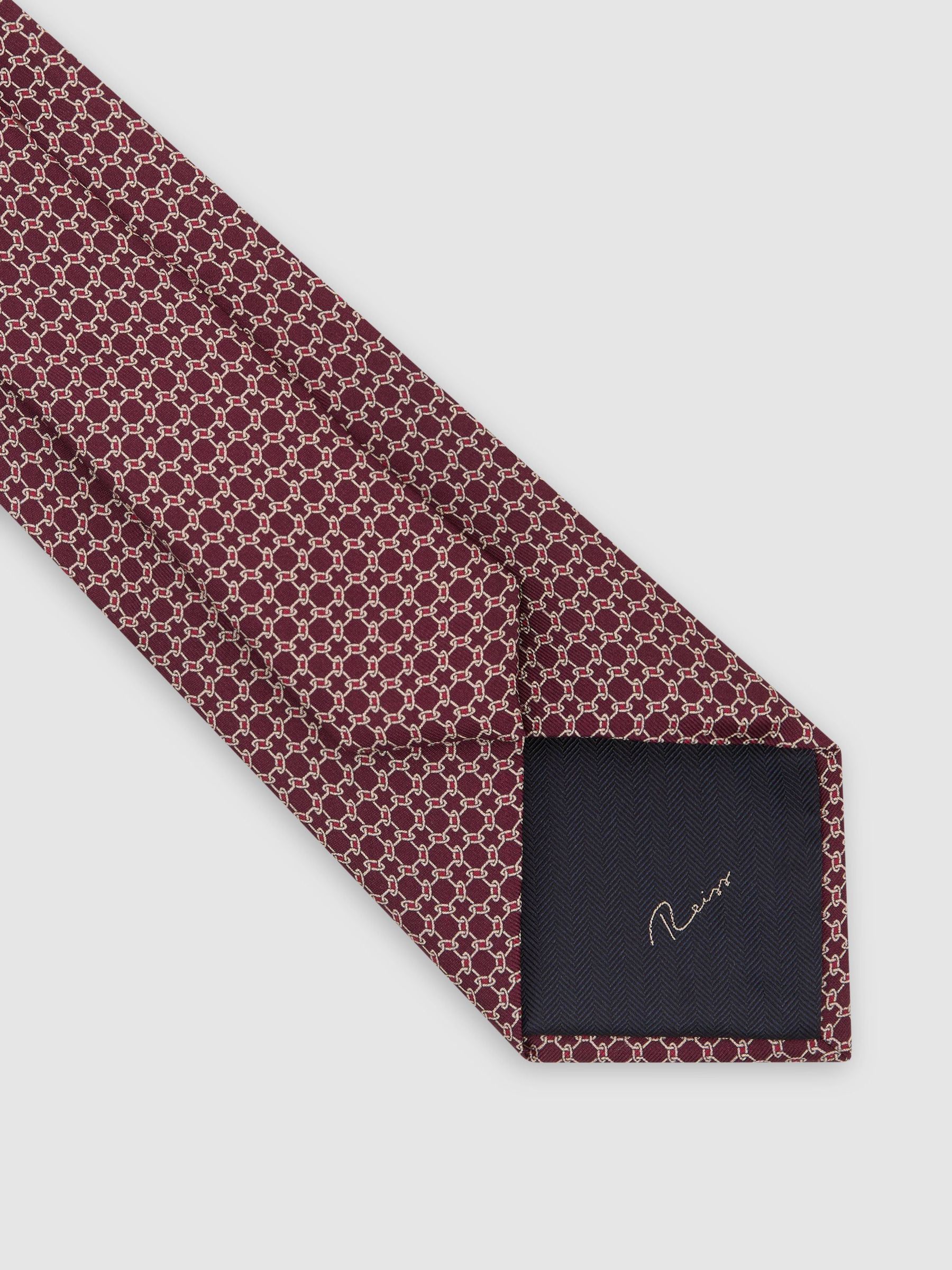 Silk Geometric Chain-Print Tie in Burgundy - Image 4 of 5
