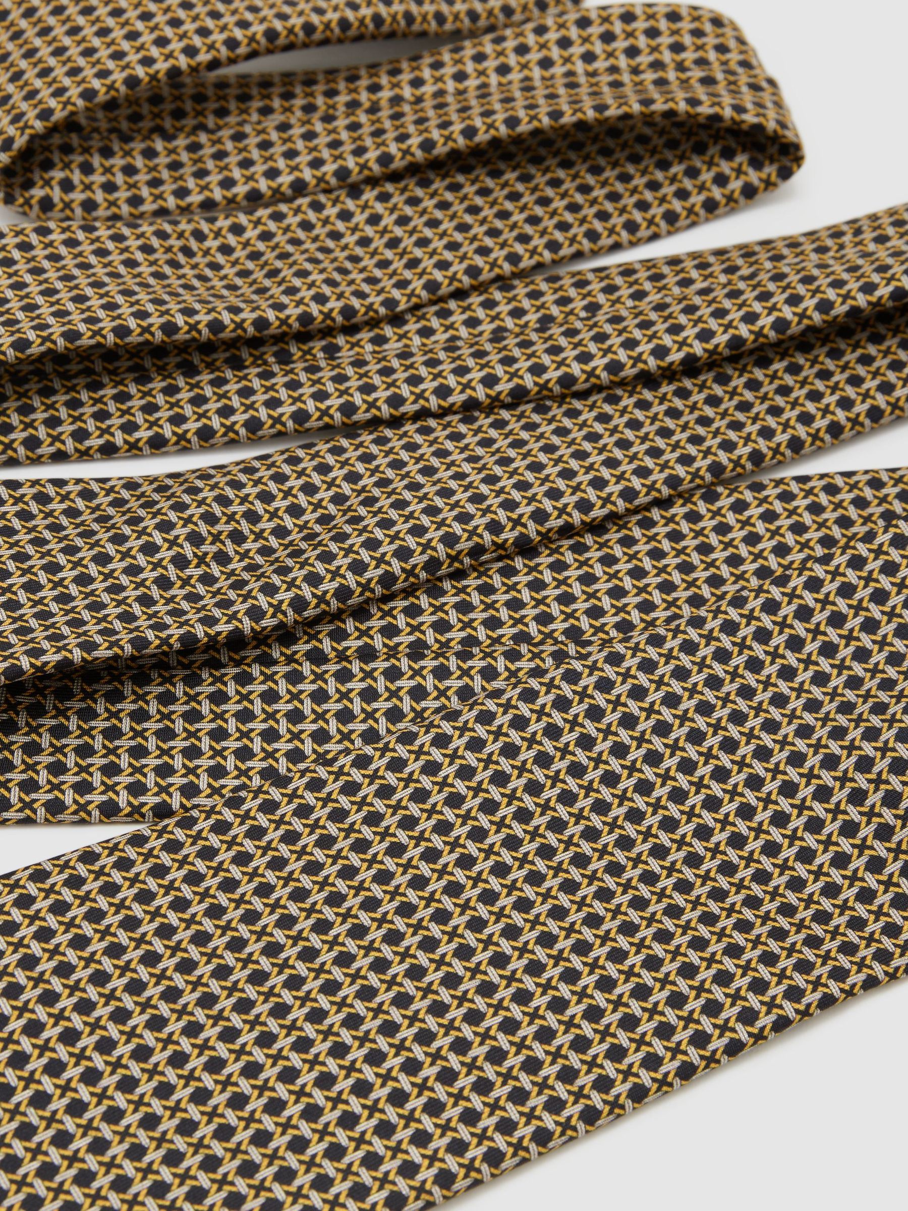 Silk Geometric Cross-Print Tie in Navy/Yellow - Image 3 of 5