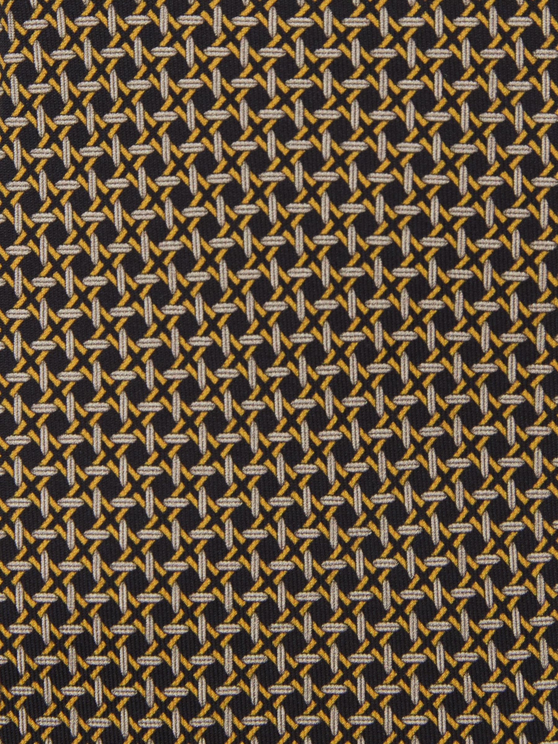 Silk Geometric Cross-Print Tie in Navy/Yellow - Image 5 of 5