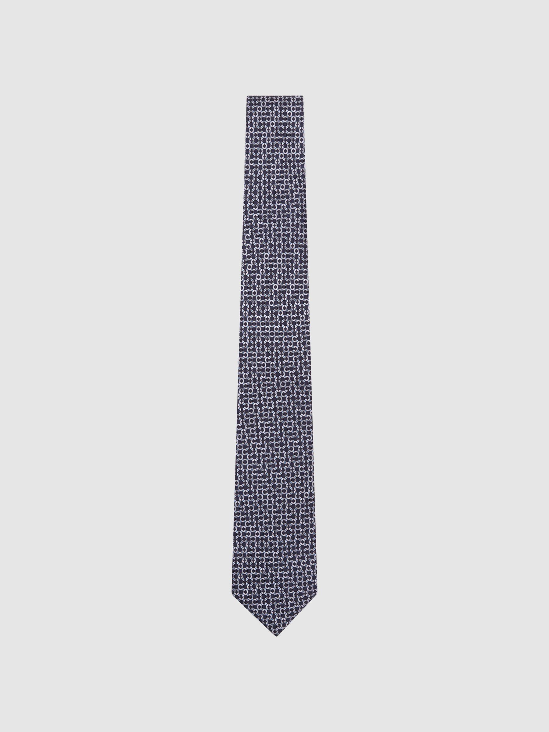 Silk Geometric Chain-Print Tie in Navy - Image 2 of 5