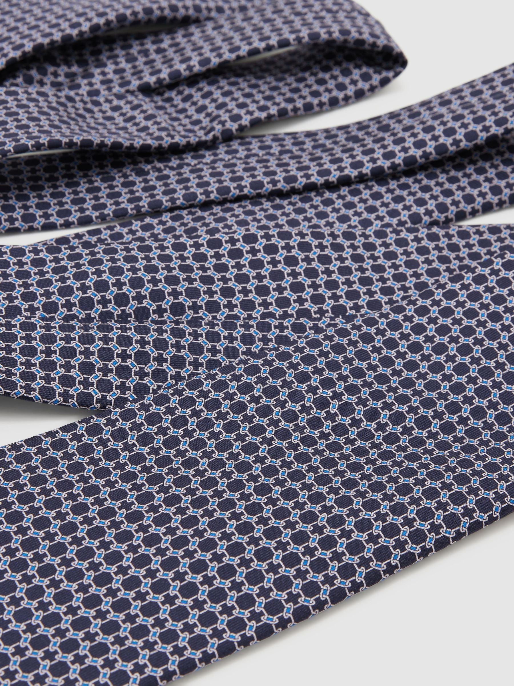 Silk Geometric Chain-Print Tie in Navy - Image 3 of 5