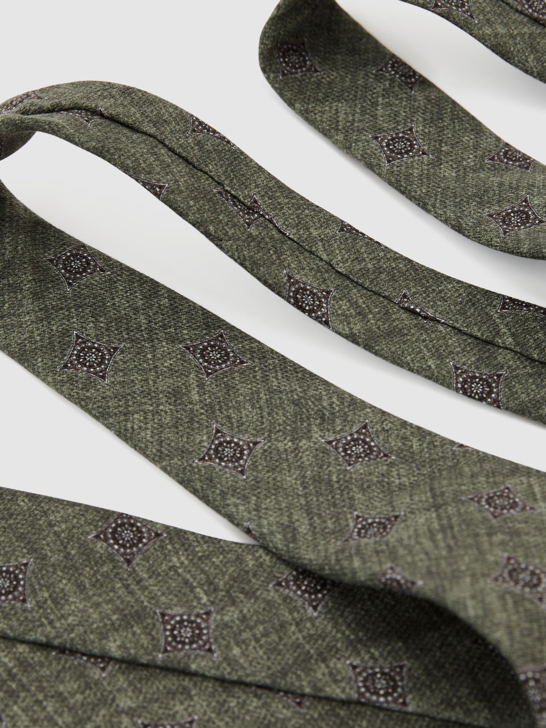 Silk Diamond Medallion-Print Tie in Dark Sage Green - Image 3 of 5