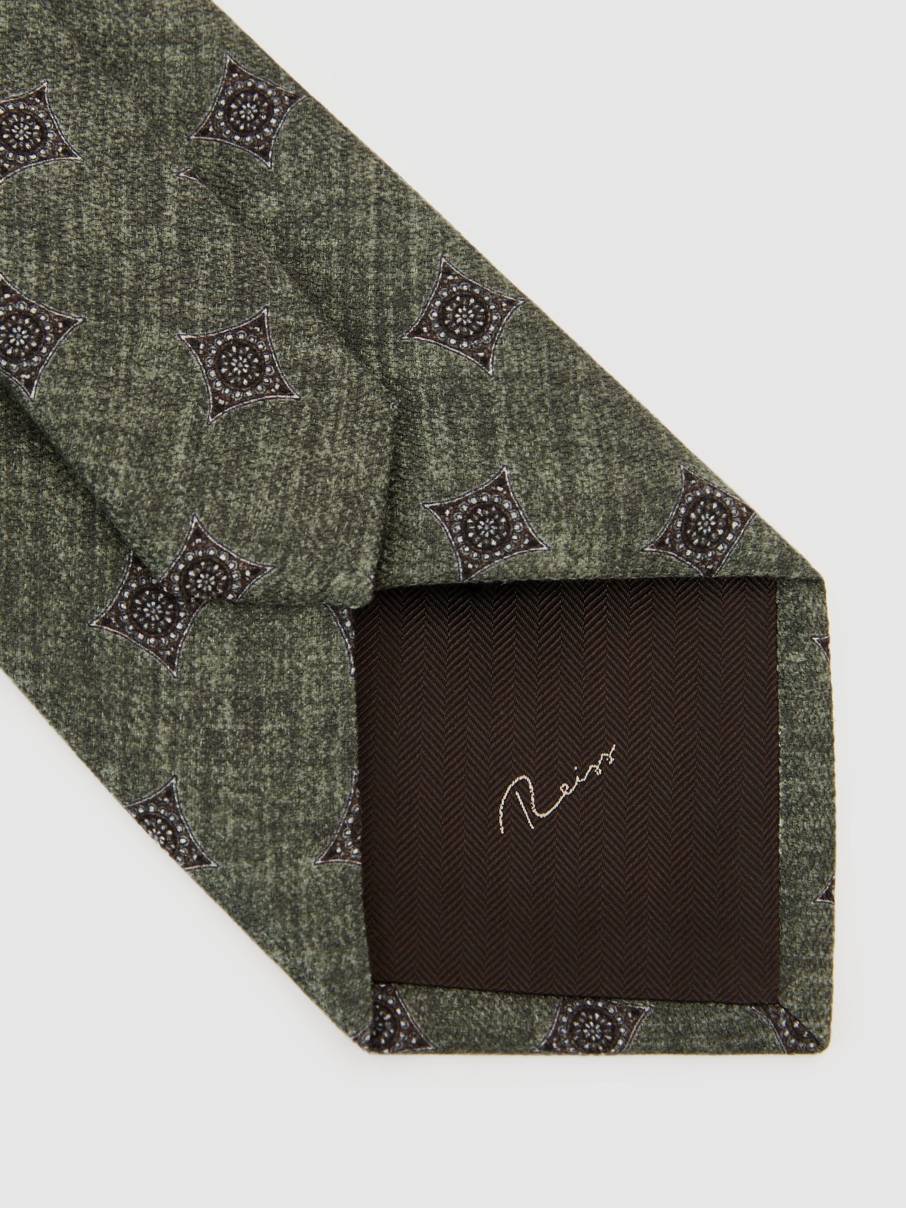 Silk Diamond Medallion-Print Tie in Dark Sage Green - Image 4 of 5