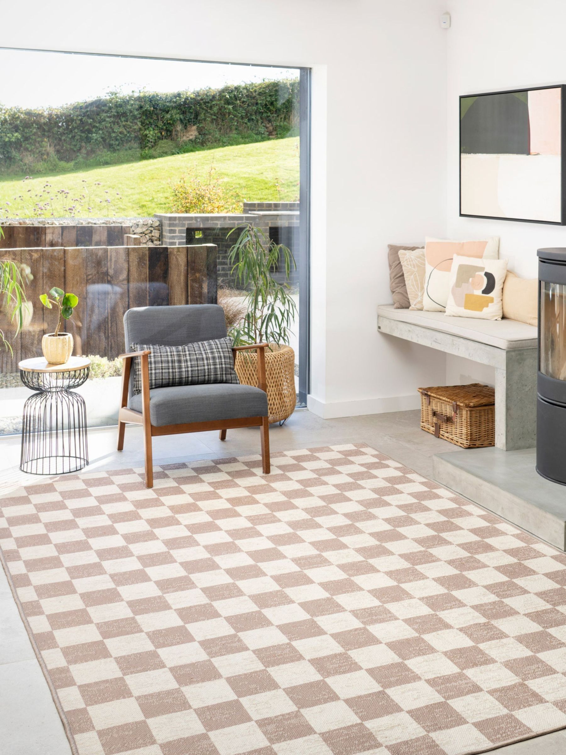 kukoon Beige Washable Noa Checkerboard Jute Rug - Image 1 of 6