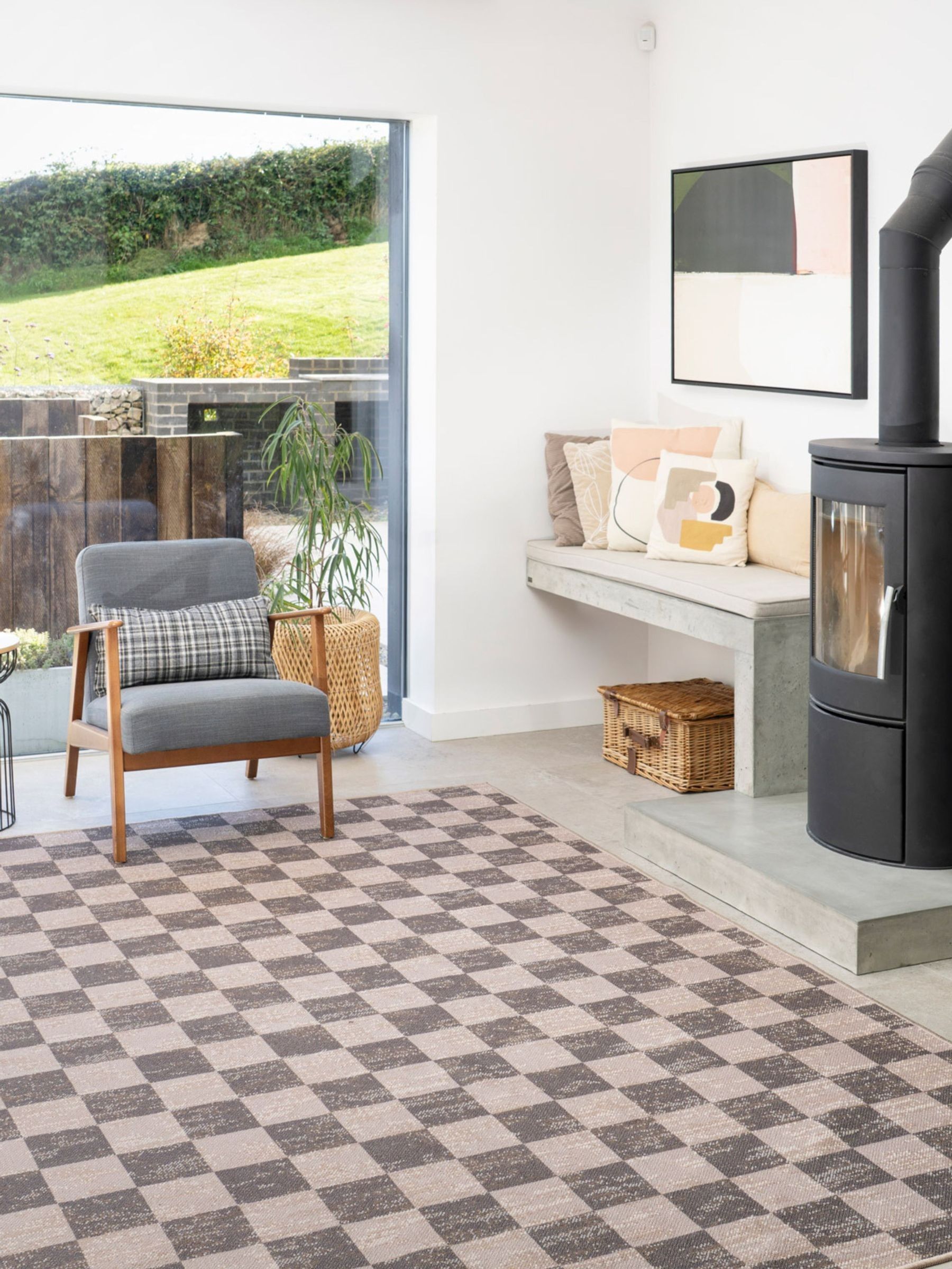 kukoon Brown Washable Juno Checkerboard Jute Style Rug - Image 1 of 6 kukoon Brown Washable Juno Checkerboard Jute Style Rug - Image 1 of 6