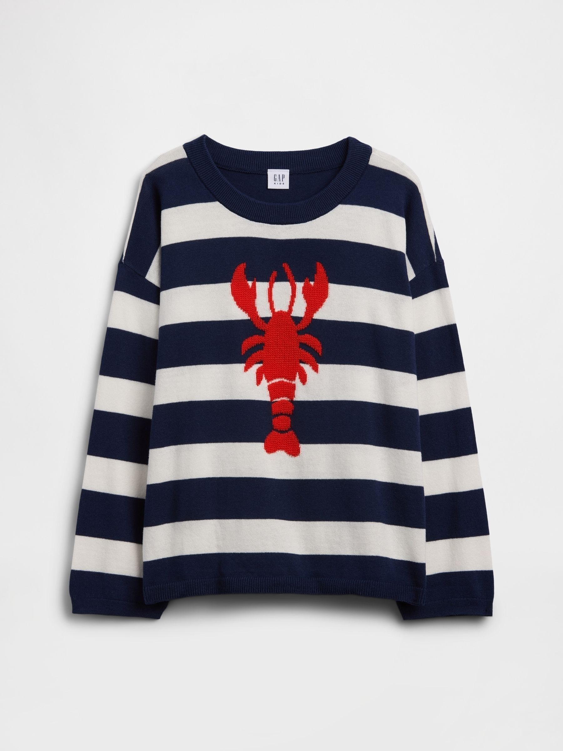 Navy Lobster Oversized Stripe Crew Neck Jumper - Image 1 of 3