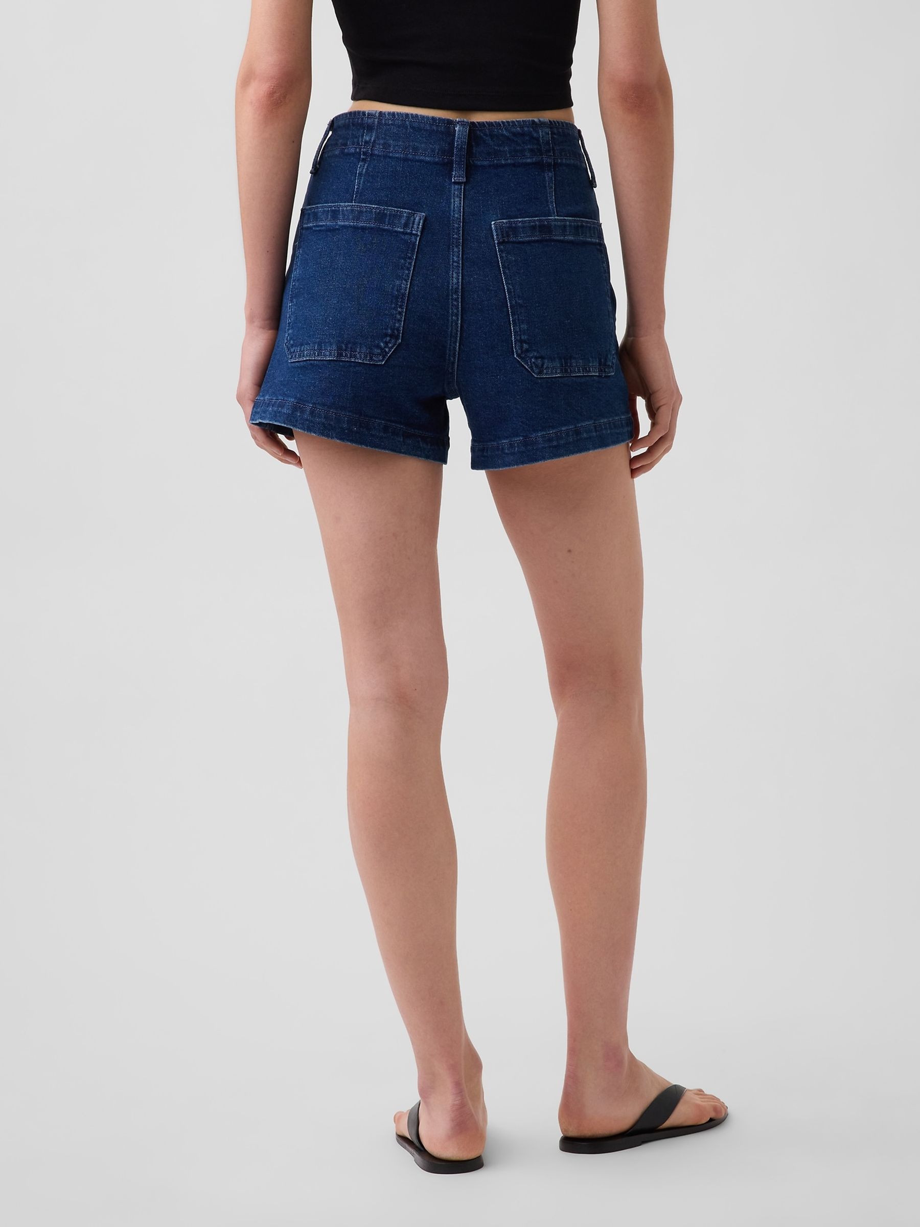 Dark Wash 3.5 inch High Waisted Sailor Denim Shorts - Image 2 of 4