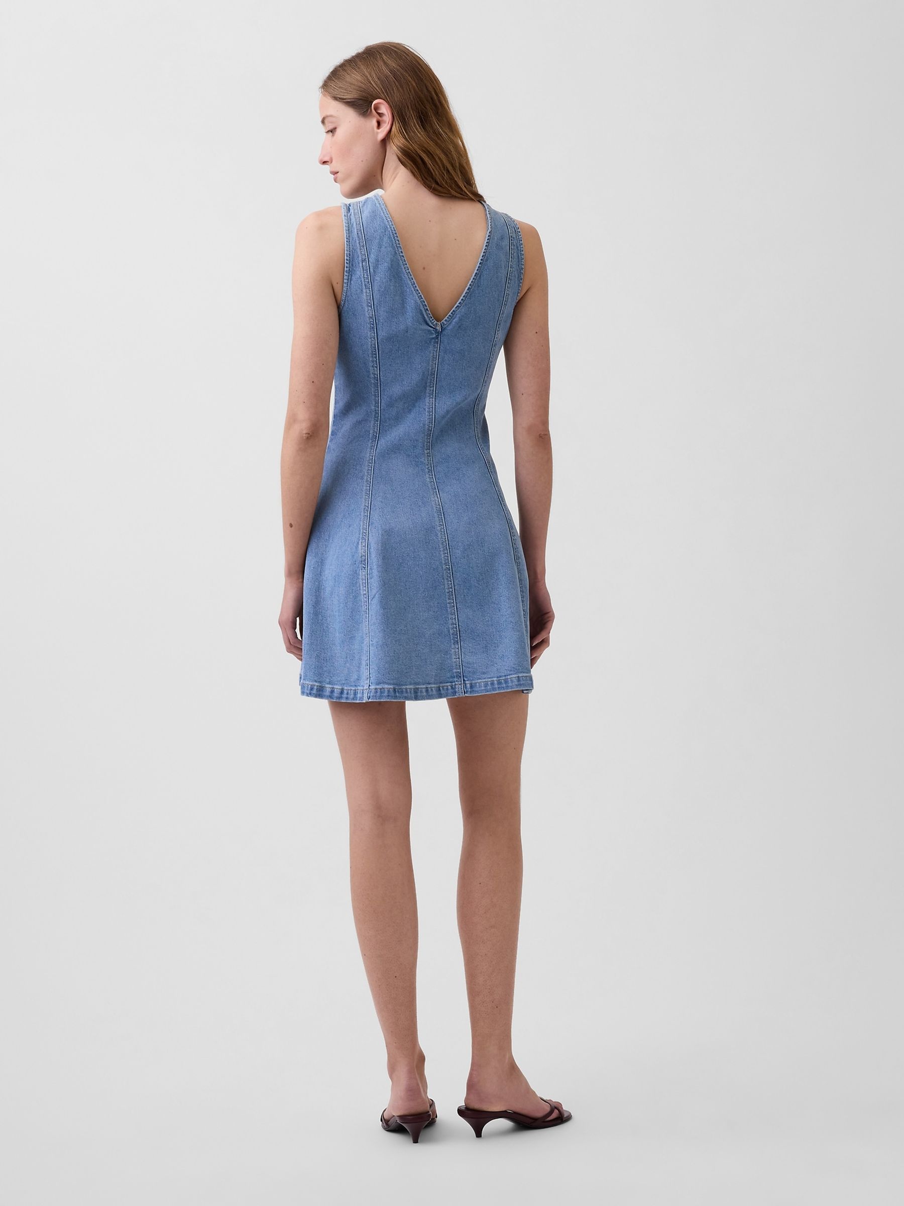 Blue Denim Seamed Zip-Front Mini Dress - Image 2 of 4