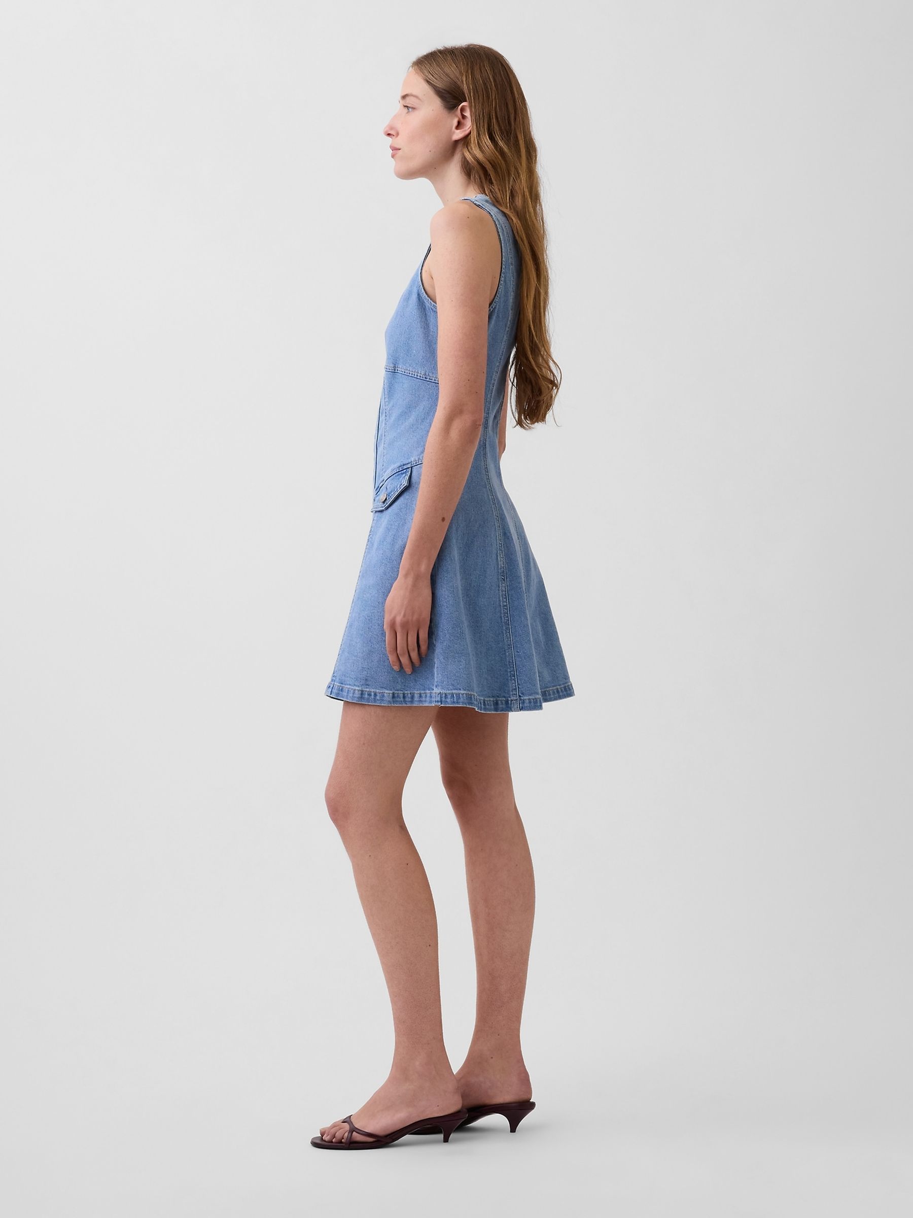 Blue Denim Seamed Zip-Front Mini Dress - Image 3 of 4