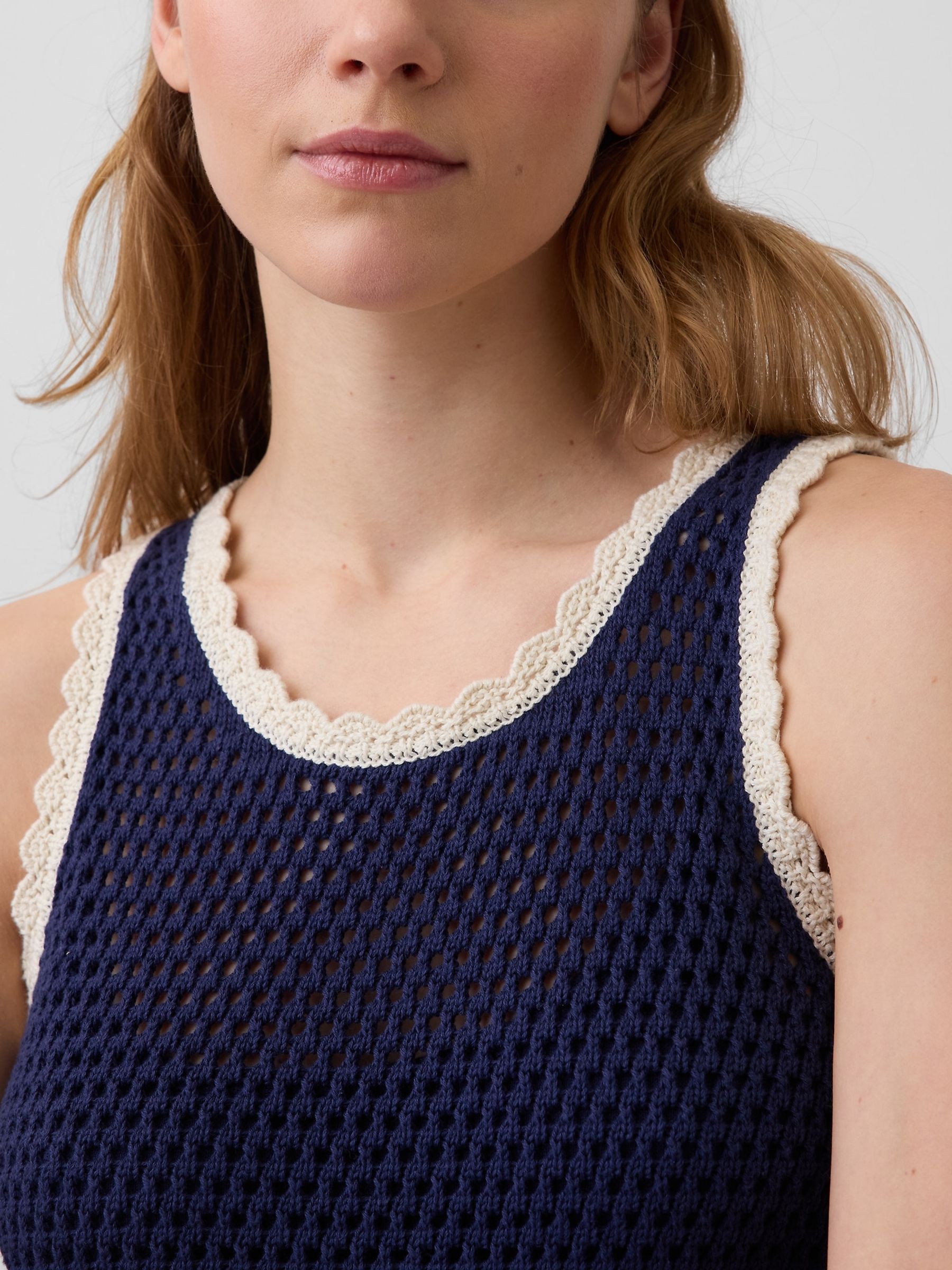 Navy Crochet Mini Sleeveless Dress - Image 4 of 4