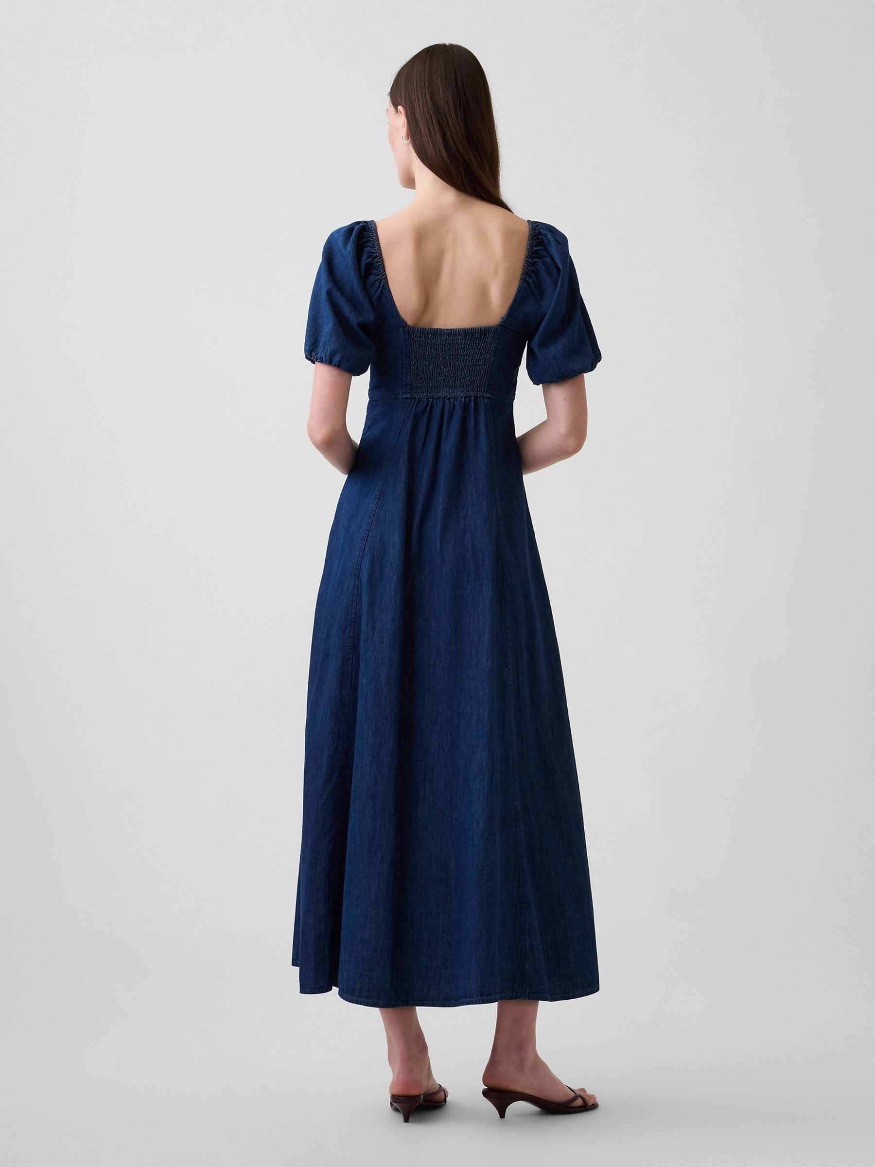 Dark Wash Denim Puff-Sleeve Button-Front Maxi Dress - Image 2 of 4