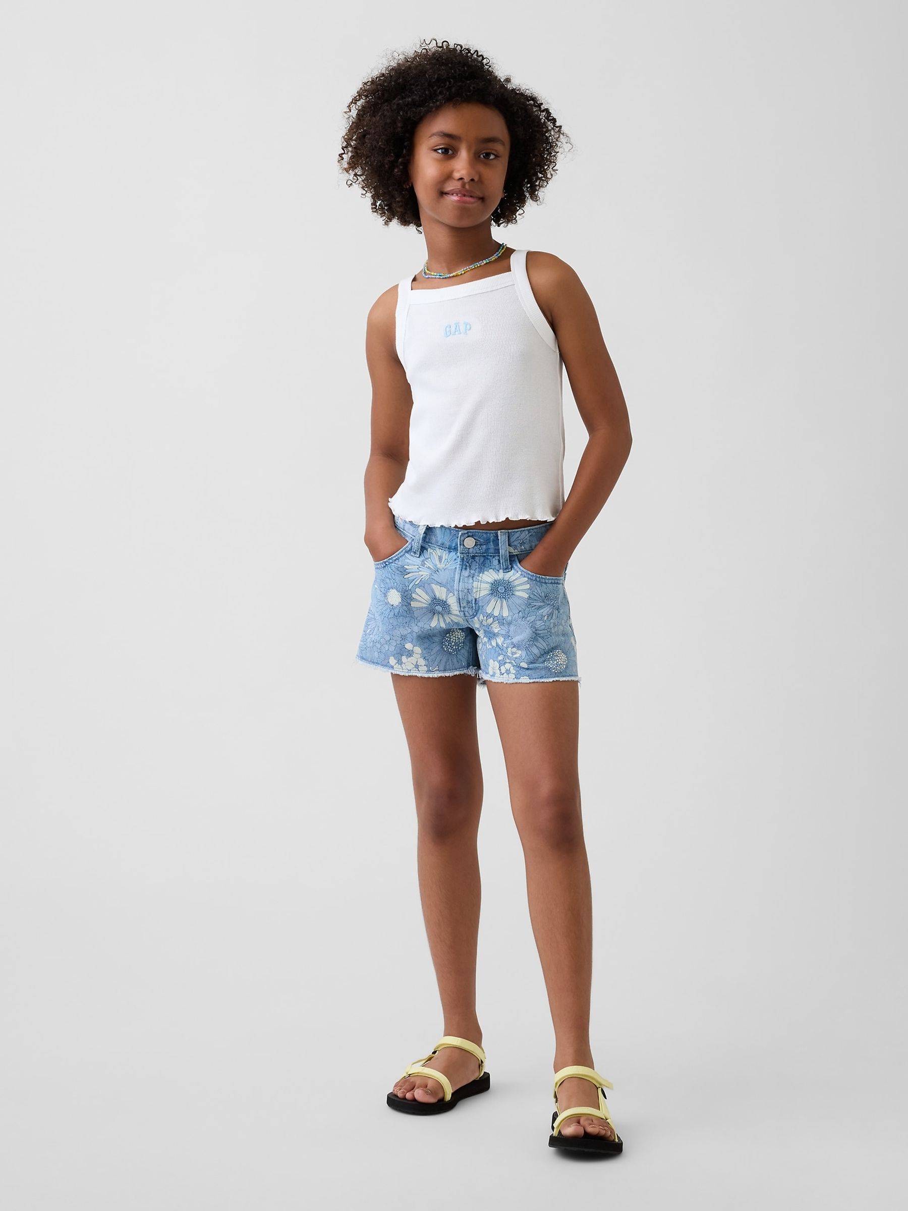 Medium Wash Low Rise Stride Embroidered Lemon Denim Shorts - Image 3 of 6