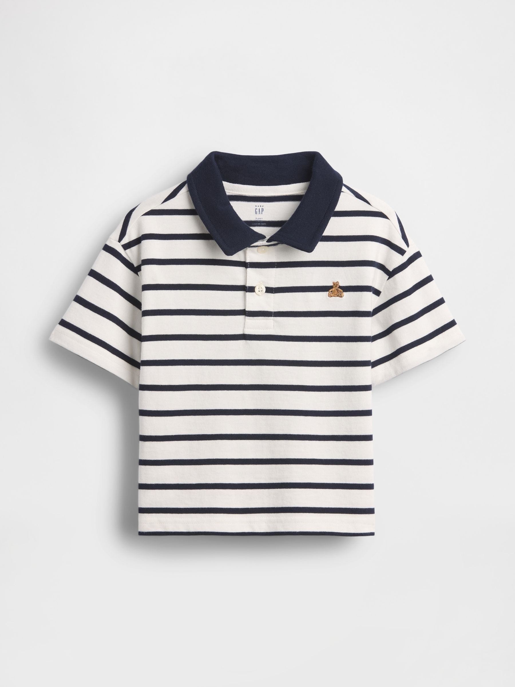 White/Navy Stripe Boxy Polo Shirt - Image 1 of 2 White/Navy Stripe Boxy Polo Shirt - Image 1 of 2