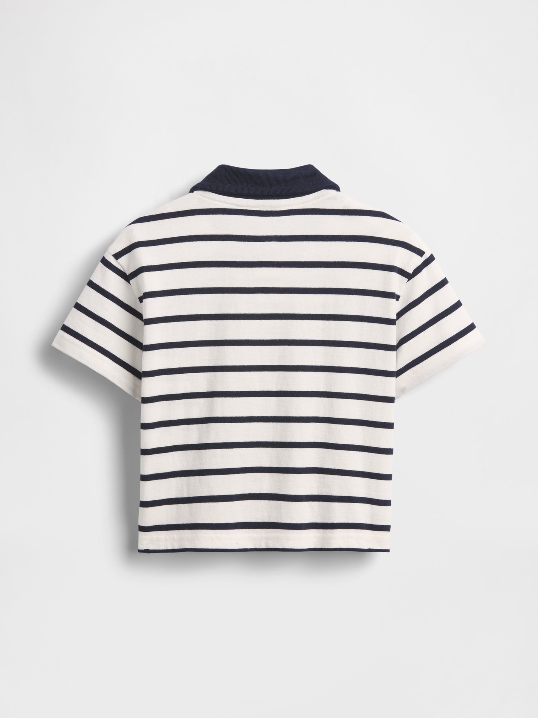 White/Navy Stripe Boxy Polo Shirt - Image 2 of 2
