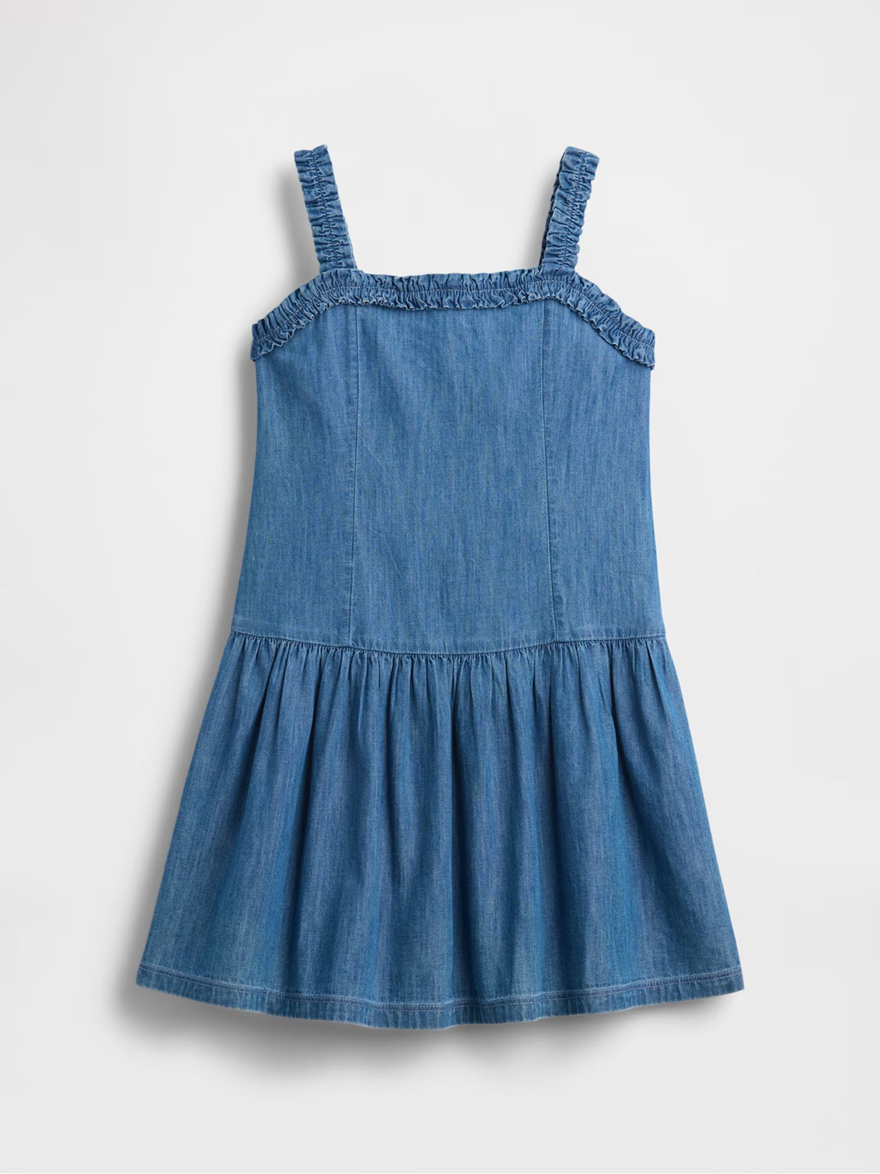 Mid Wash Denim Drop-Waist Dress - Image 2 of 3 Mid Wash Denim Drop-Waist Dress - Image 2 of 3
