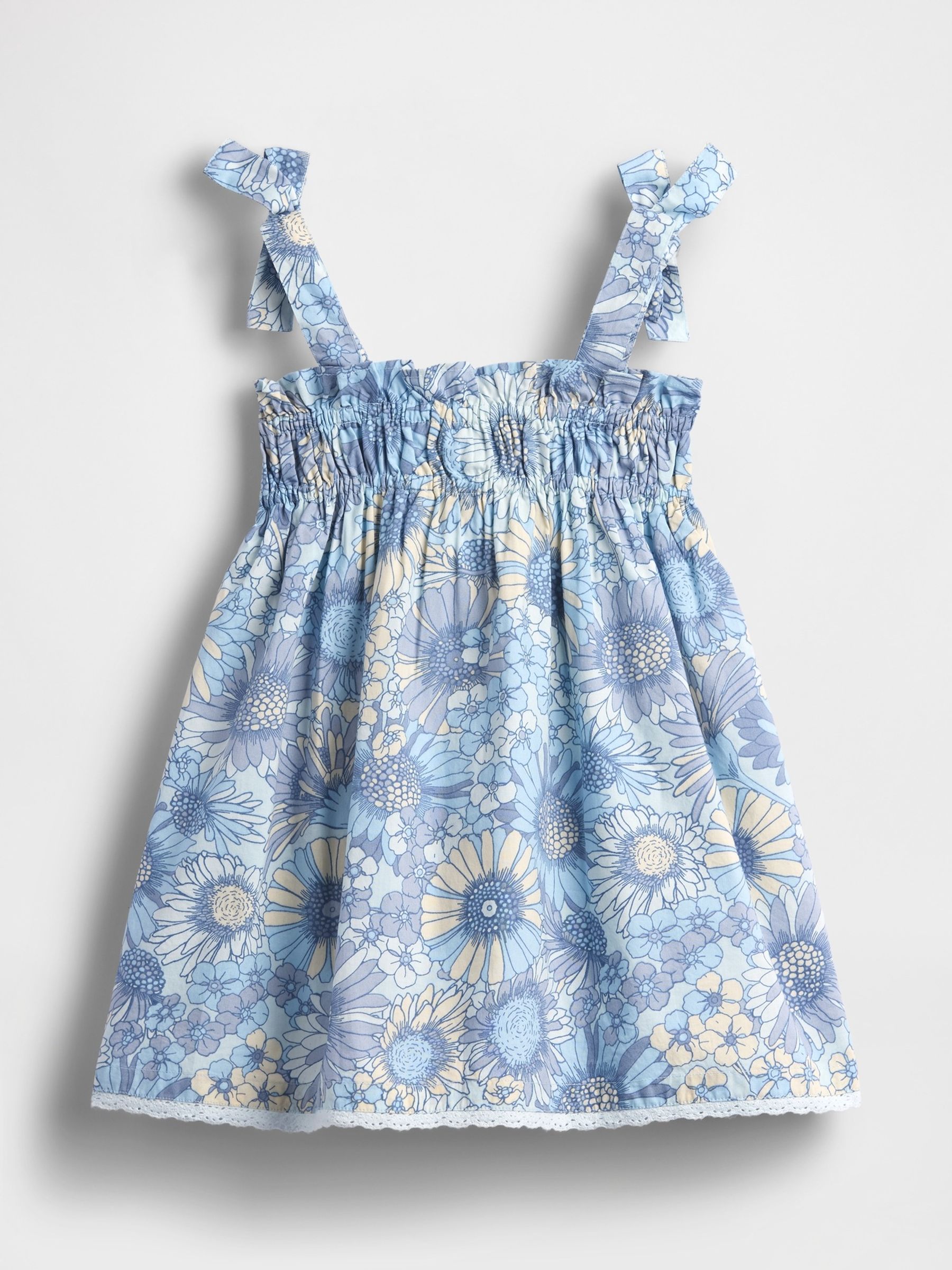 Blue Smocked Floral Bow-Strap Dress - Image 2 of 4