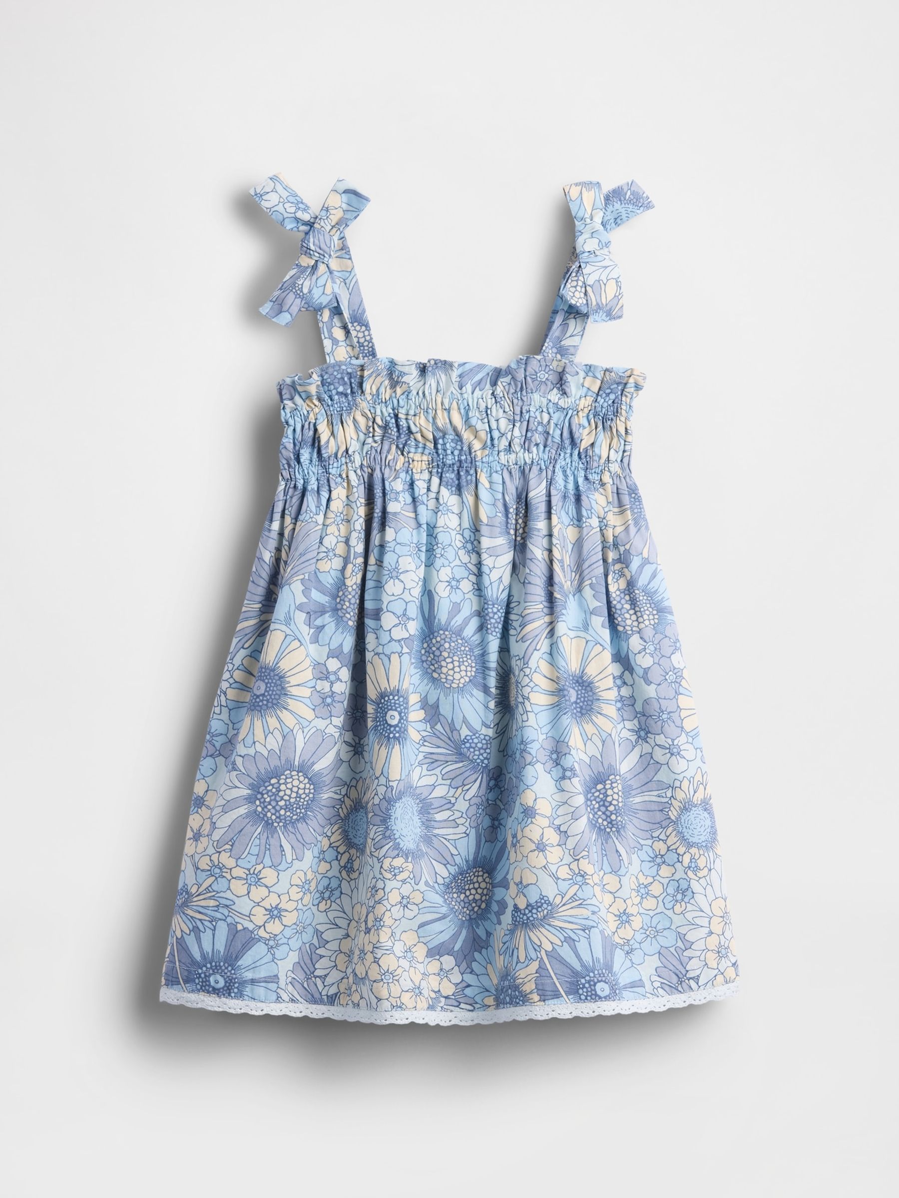 Blue Smocked Floral Bow-Strap Dress - Image 3 of 4