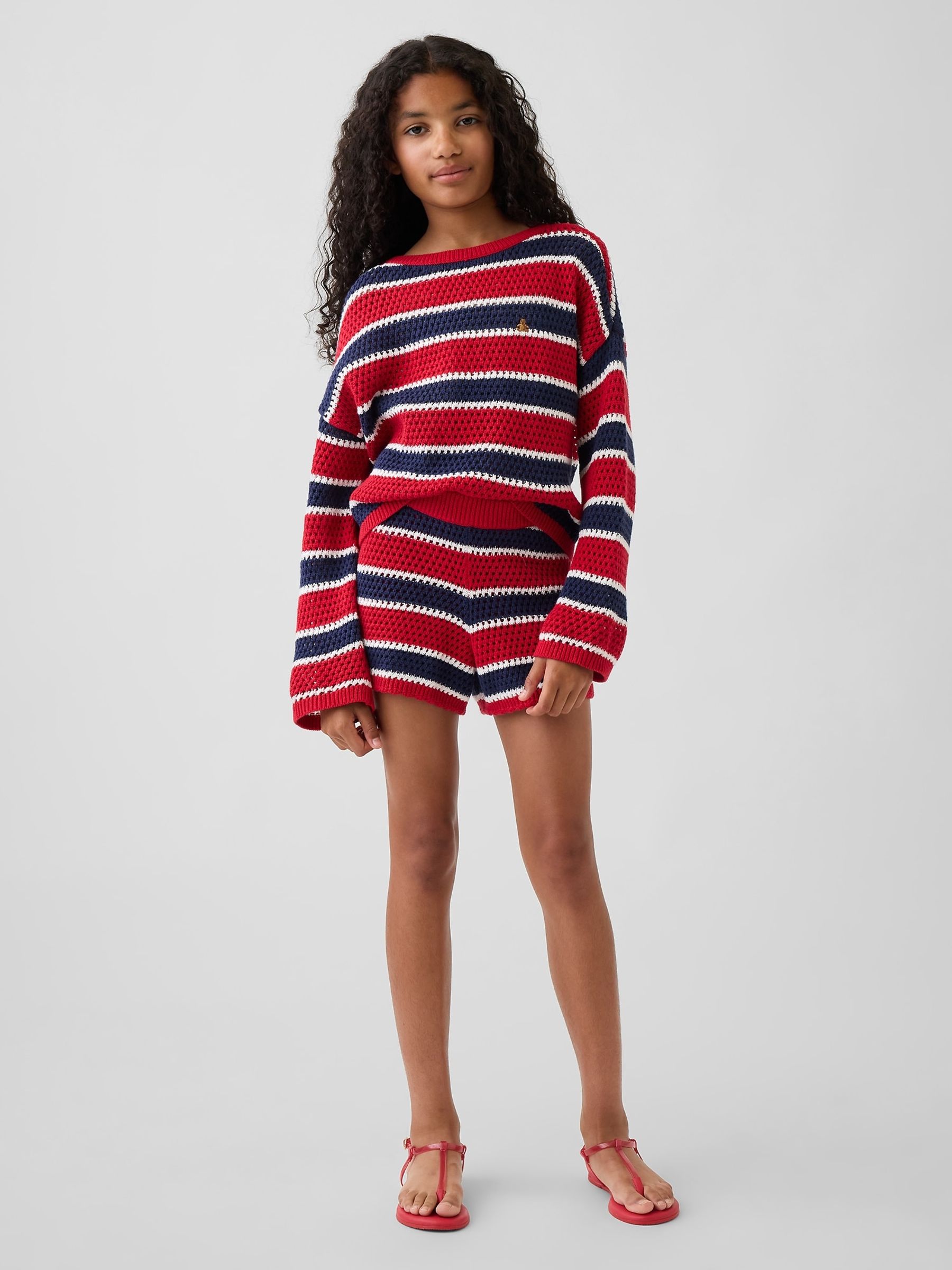 Red/Blue Crochet Stripe Easy Shorts - Image 3 of 3