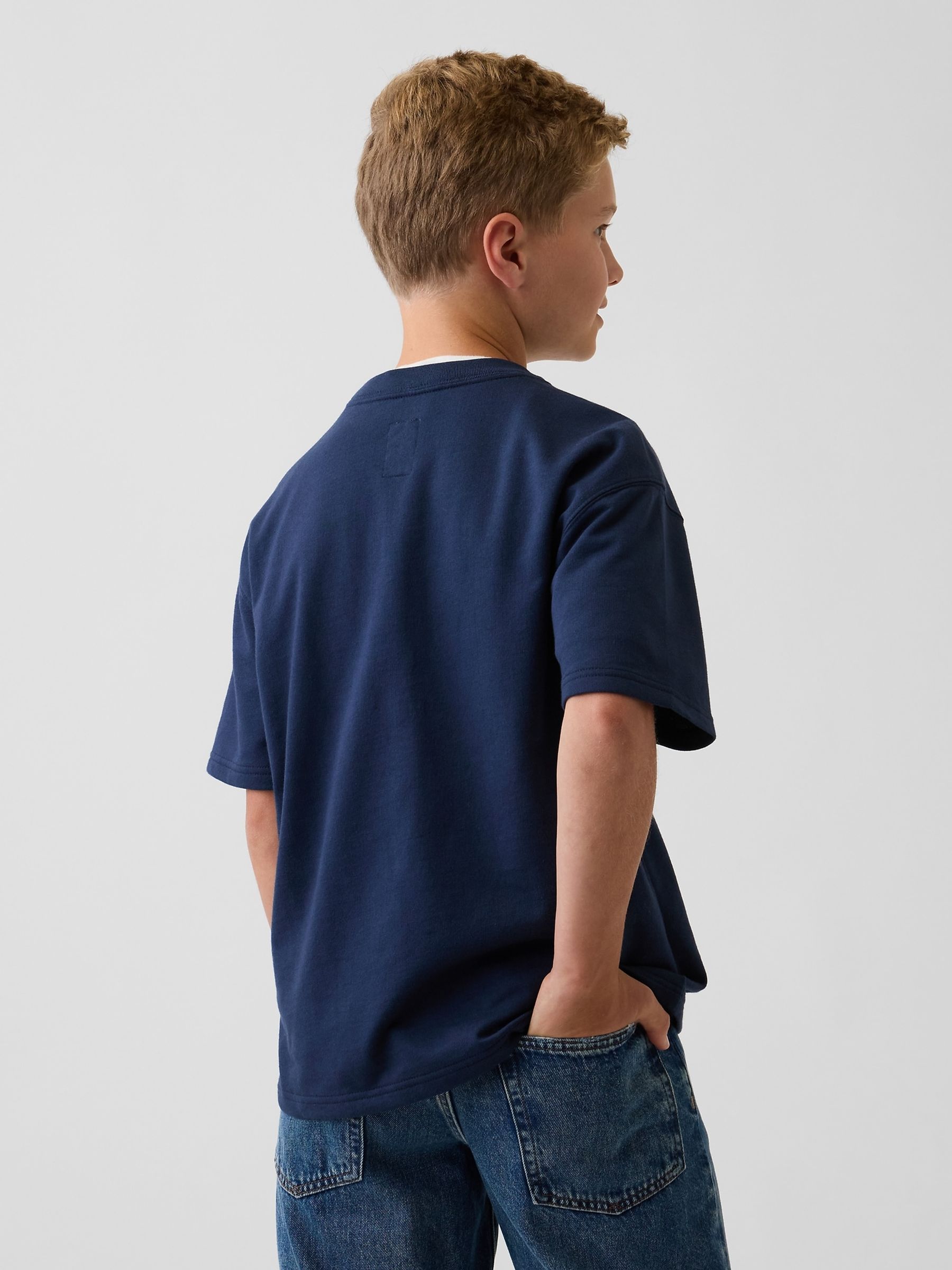 Blue French Terry Short Sleeve Sweatshirt - Image 2 of 3 Blue French Terry Short Sleeve Sweatshirt - Image 2 of 3