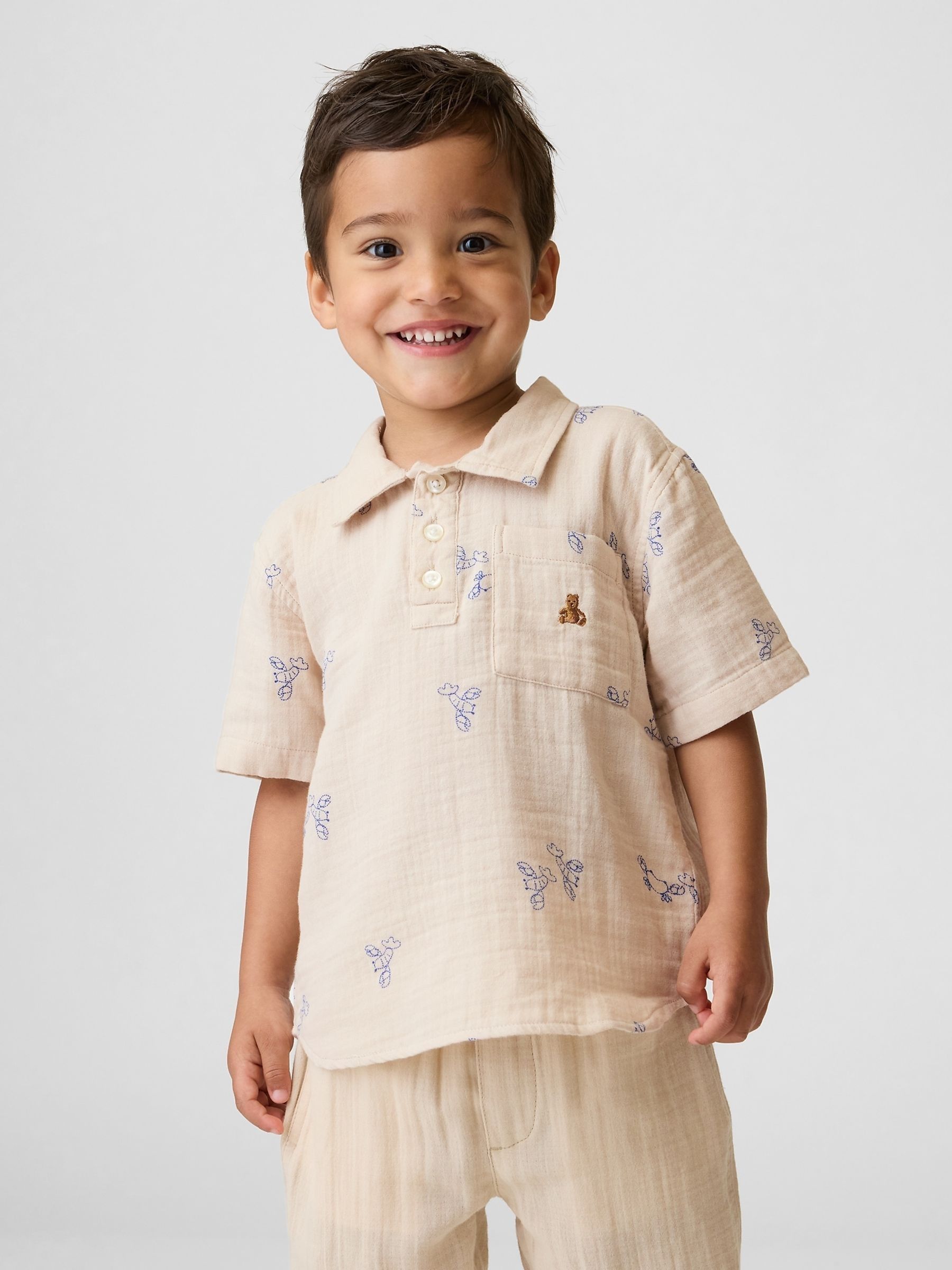 Beige Lobster Gauze Print Polo Shirt - Image 1 of 2