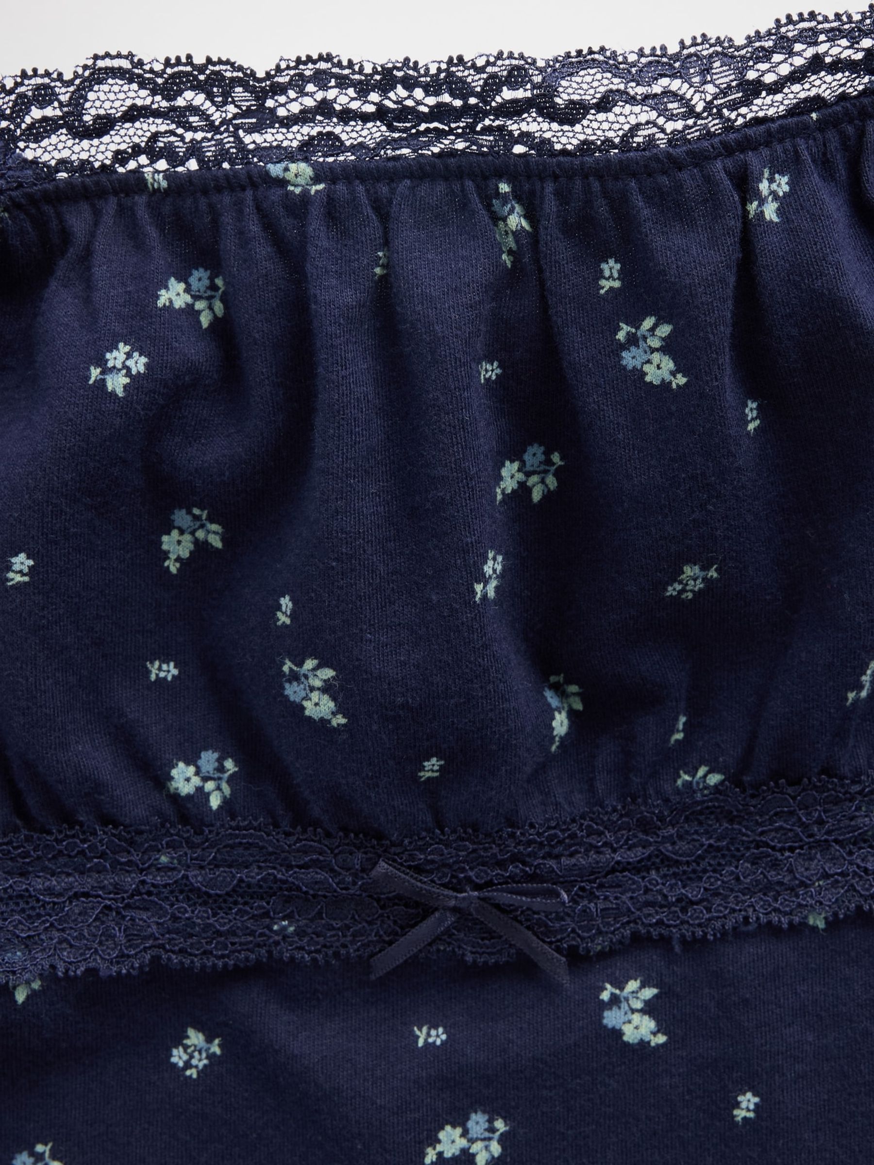 Navy Floral Lace-Trim Puff-Sleeve Top - Image 4 of 4