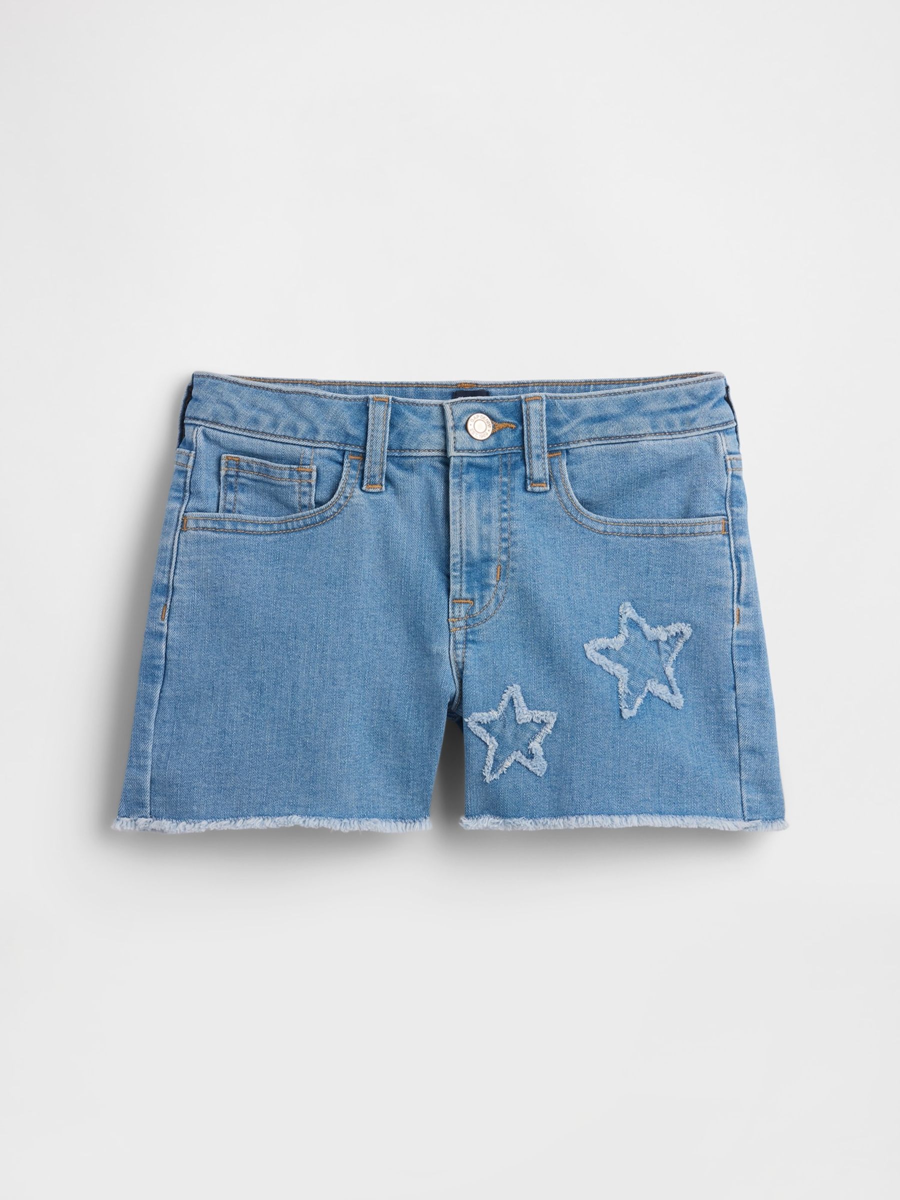 Mid Wash High Waisted Embroidered Denim Shorts - Image 1 of 3