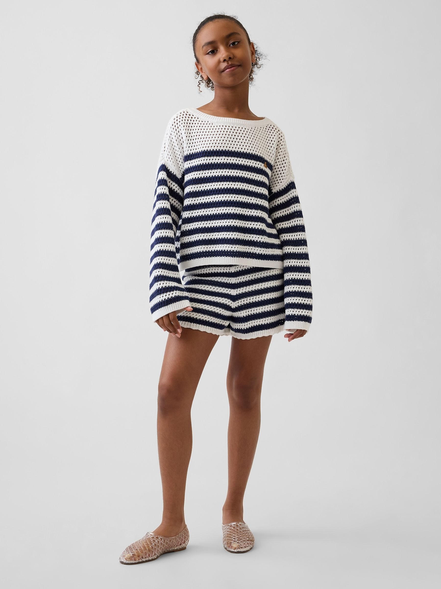 Blue/Cream Crochet Oversized Stripe Jumper - Image 3 of 5