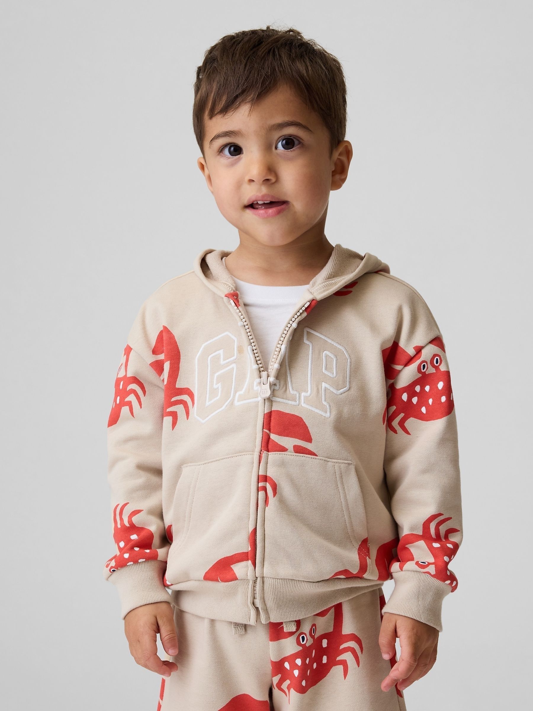 Beige Crab Relaxed Logo French Terry Zip Hoodie - Image 1 of 1