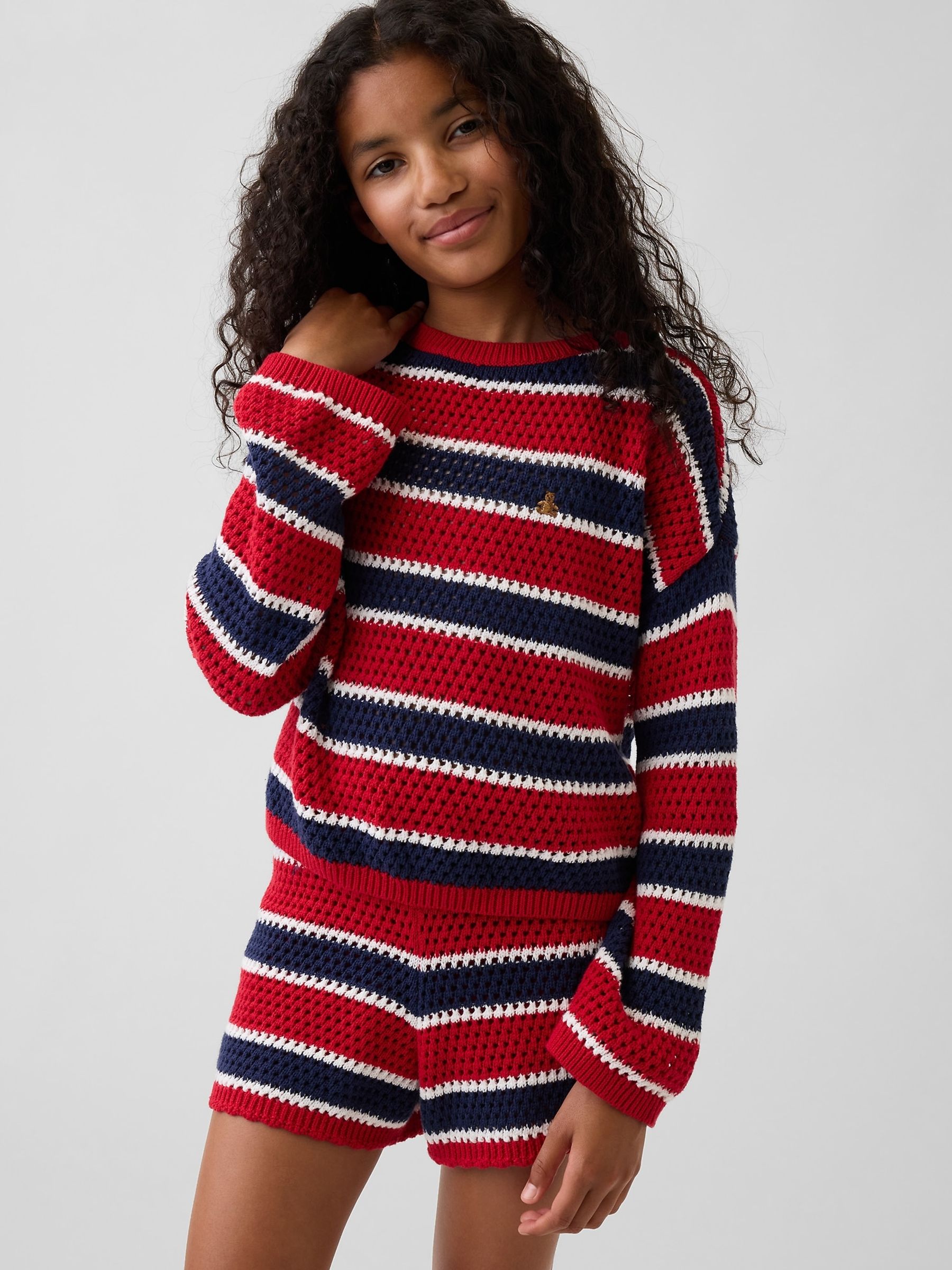 Red/Blue Crochet Oversized Stripe Jumper - Image 1 of 5