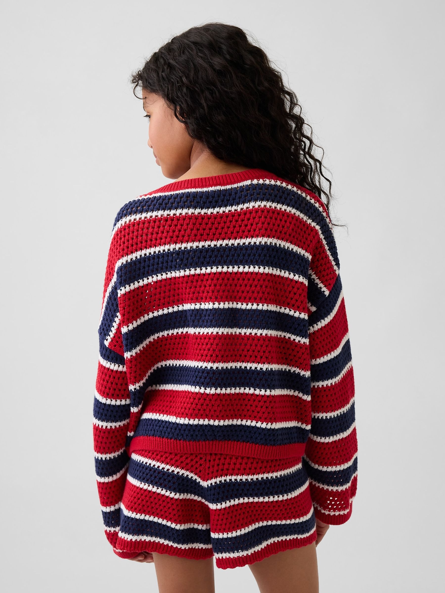 Red/Blue Crochet Oversized Stripe Jumper - Image 2 of 5
