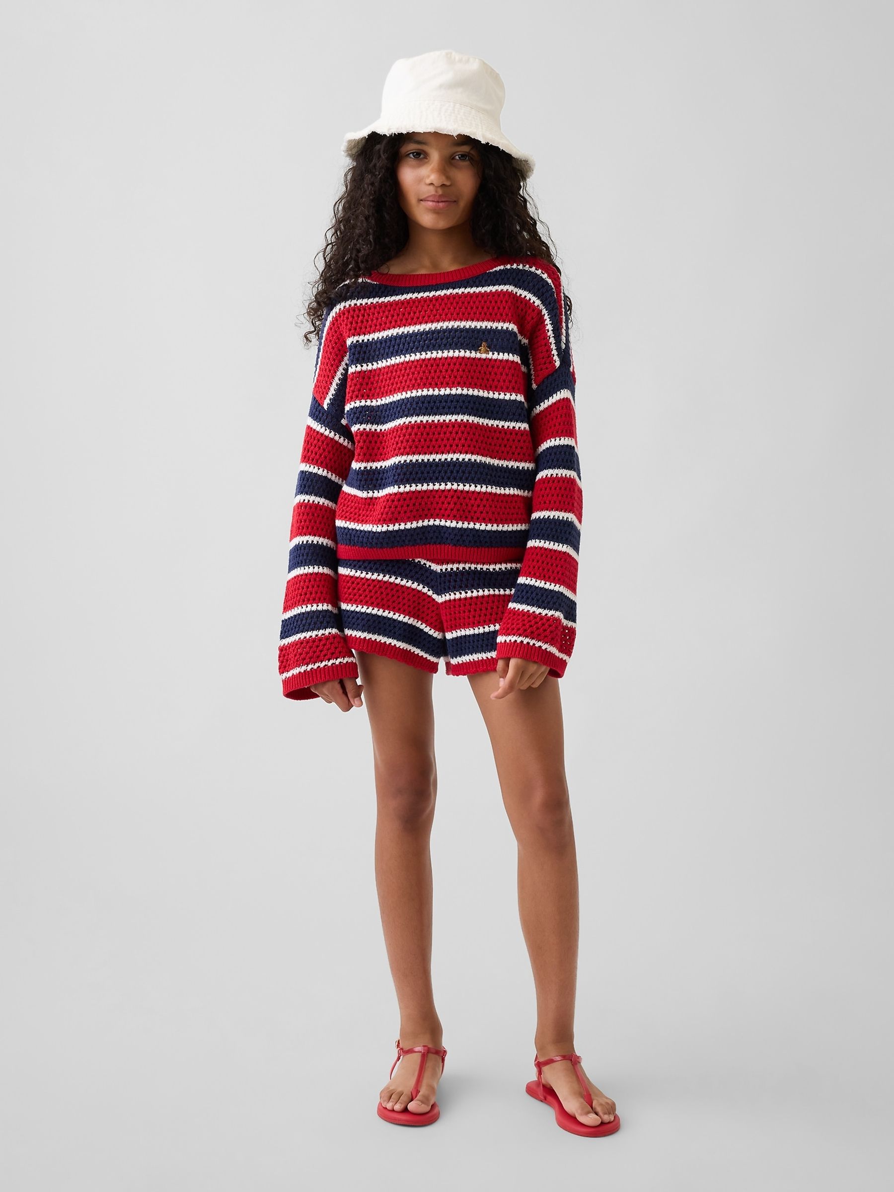 Red/Blue Crochet Oversized Stripe Jumper - Image 3 of 5