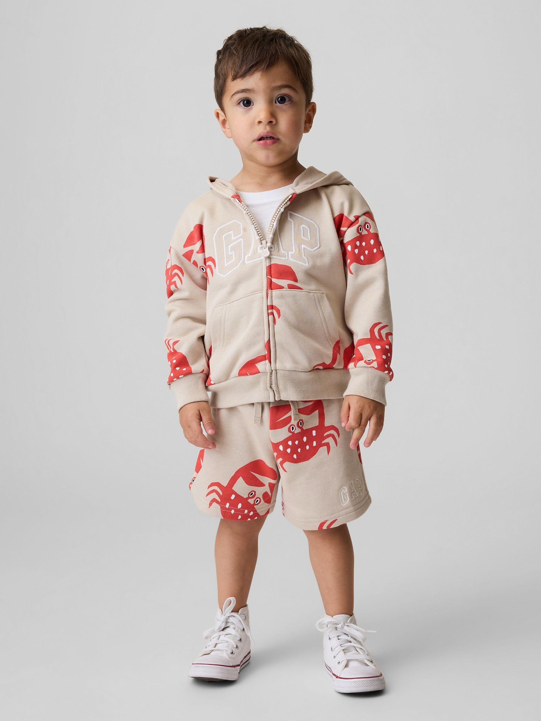 Beige Crab Relaxed Logo French Terry Pull On Shorts - Image 1 of 4