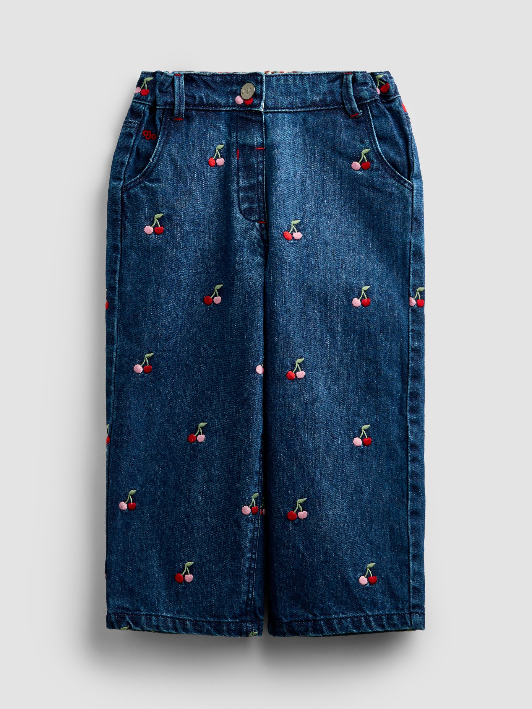 Denim Blue Cherry Embroidered Jeans - Image 1 of 4