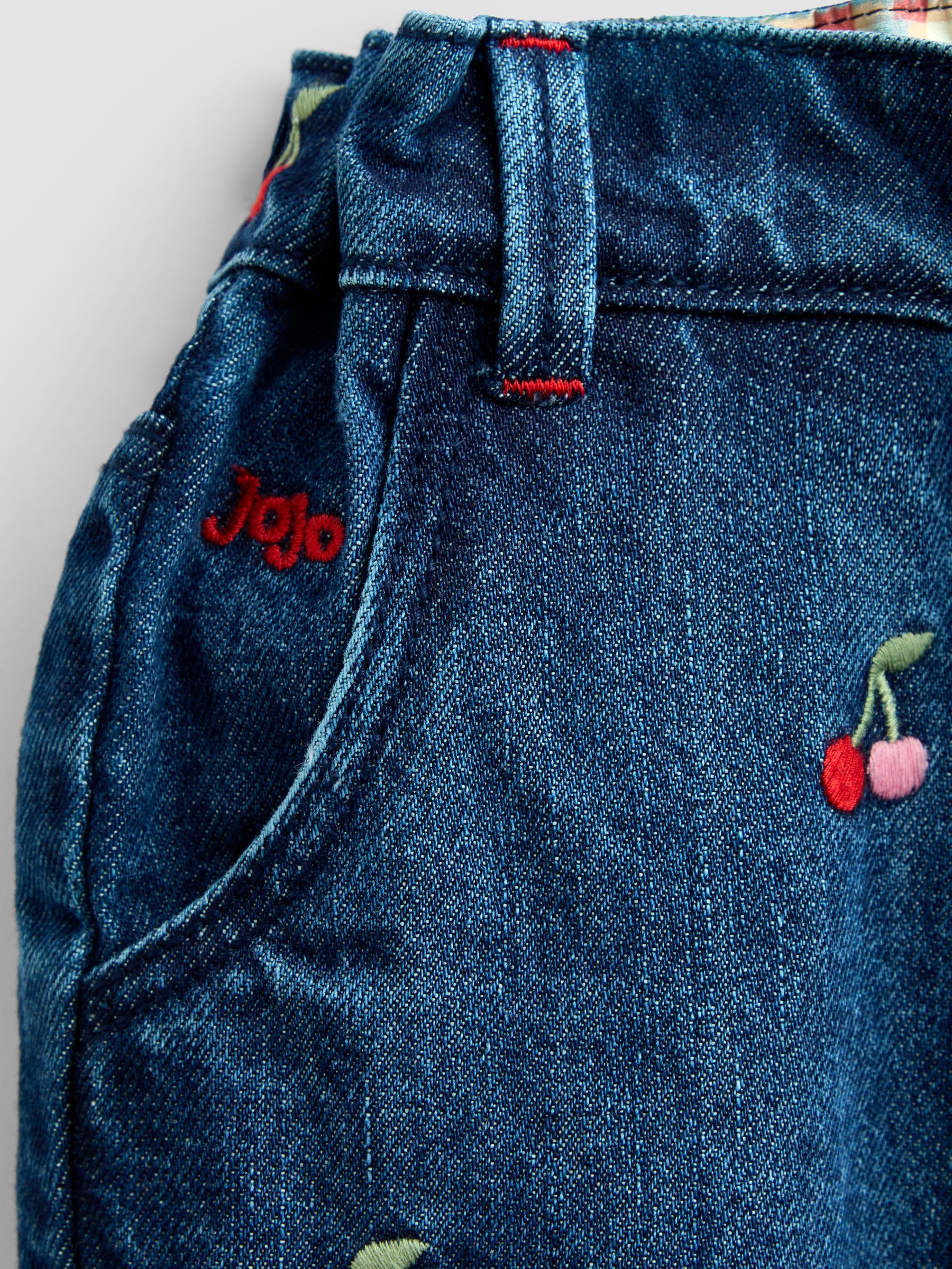 Denim Blue Cherry Embroidered Jeans - Image 3 of 4
