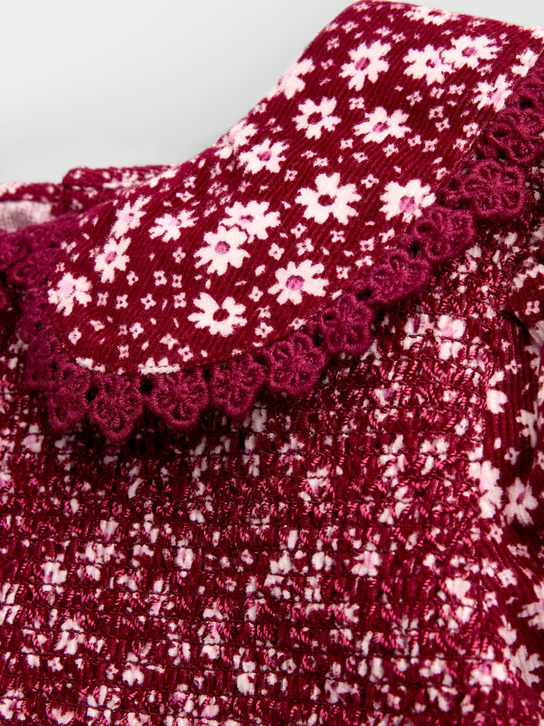 Berry Red Floral Smocked Cord Dress - Image 3 of 4