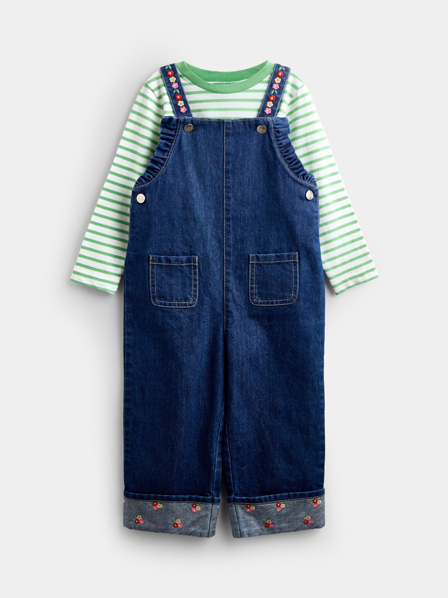 Blue Denim Embroidered Dungarees & T-Shirt Set - Image 1 of 7