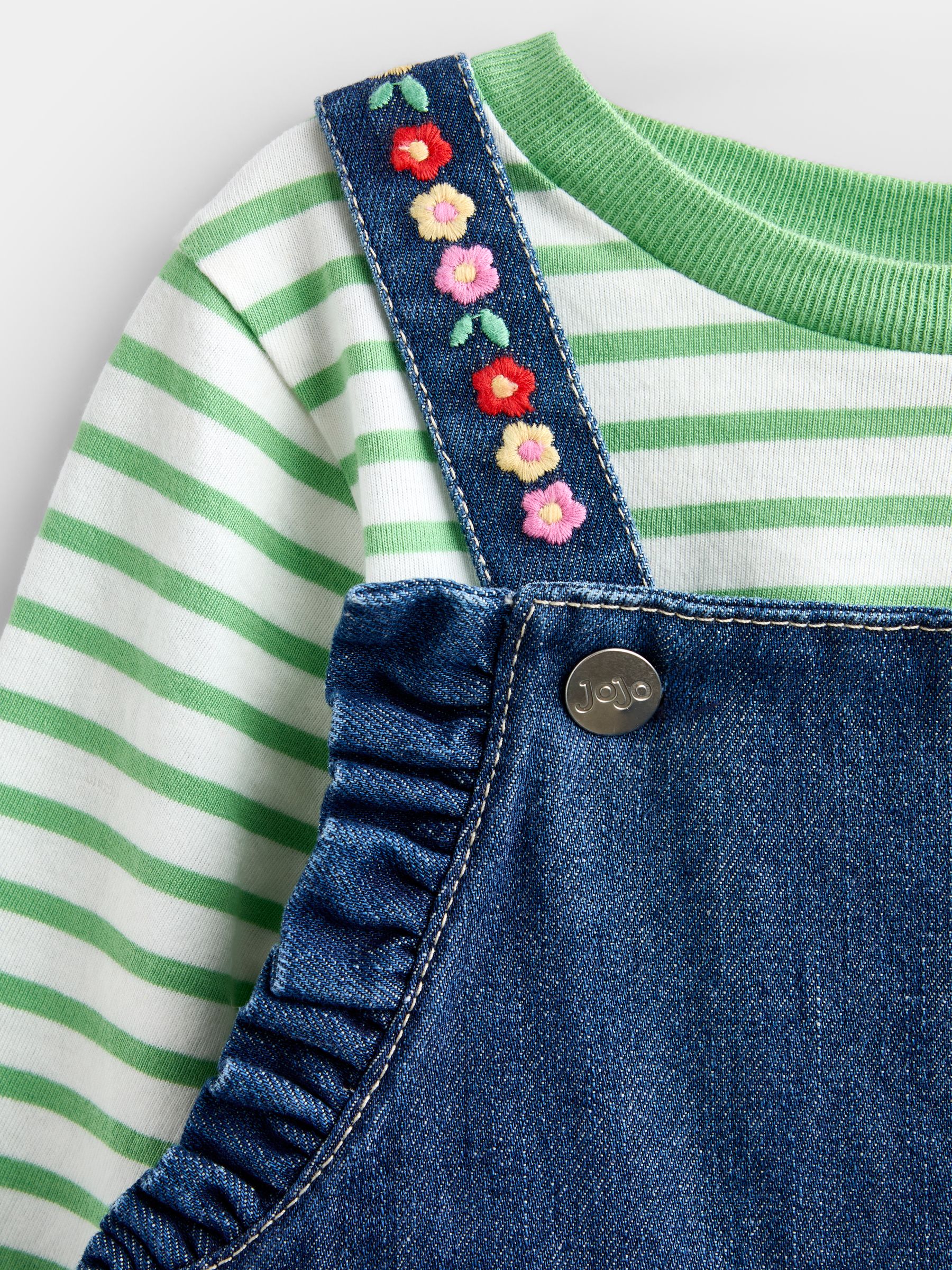 Blue Denim Embroidered Dungarees & T-Shirt Set - Image 7 of 7