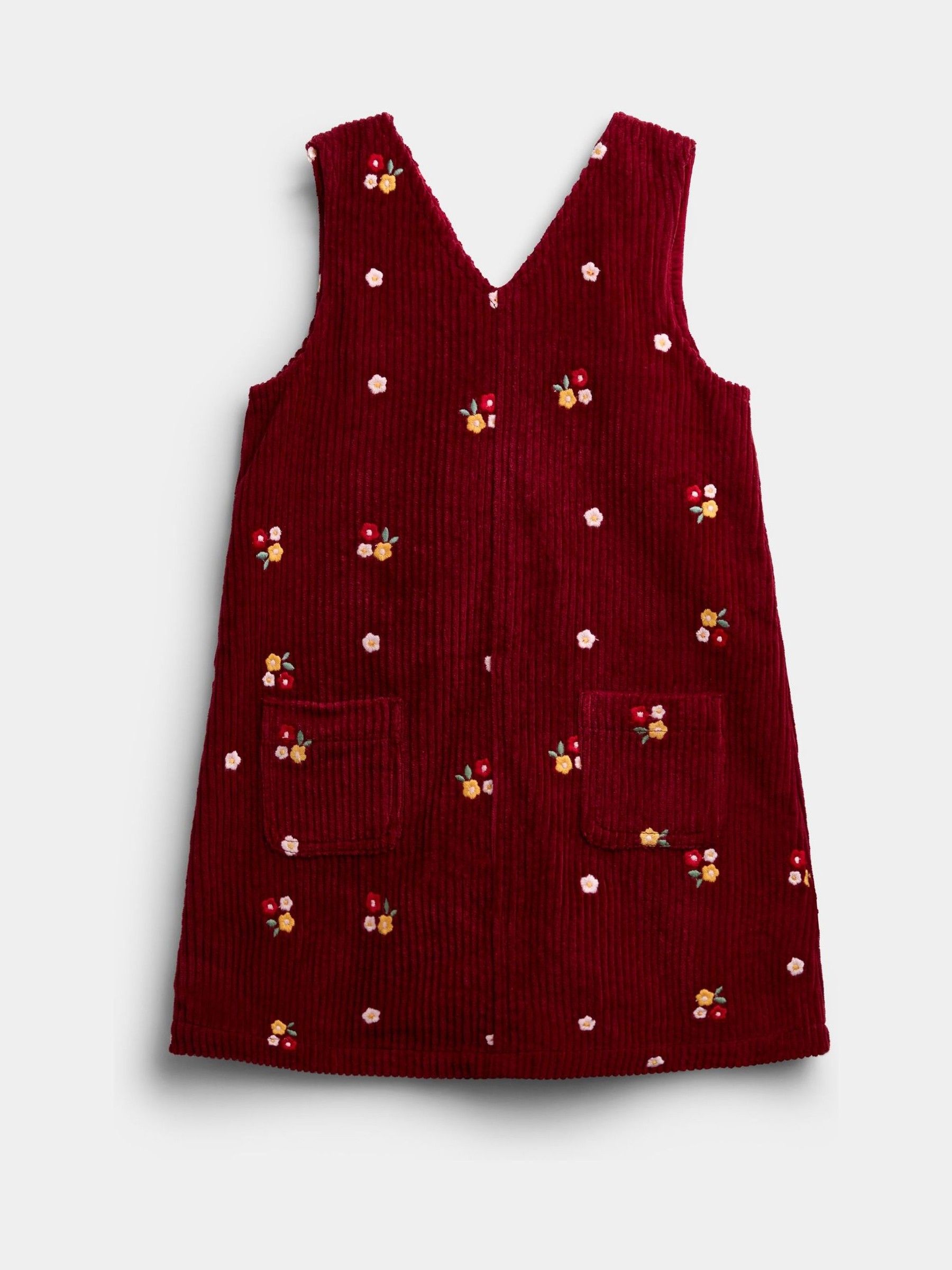Dark Red Floral Embroidered Cord Pinafore & Top - Image 4 of 6