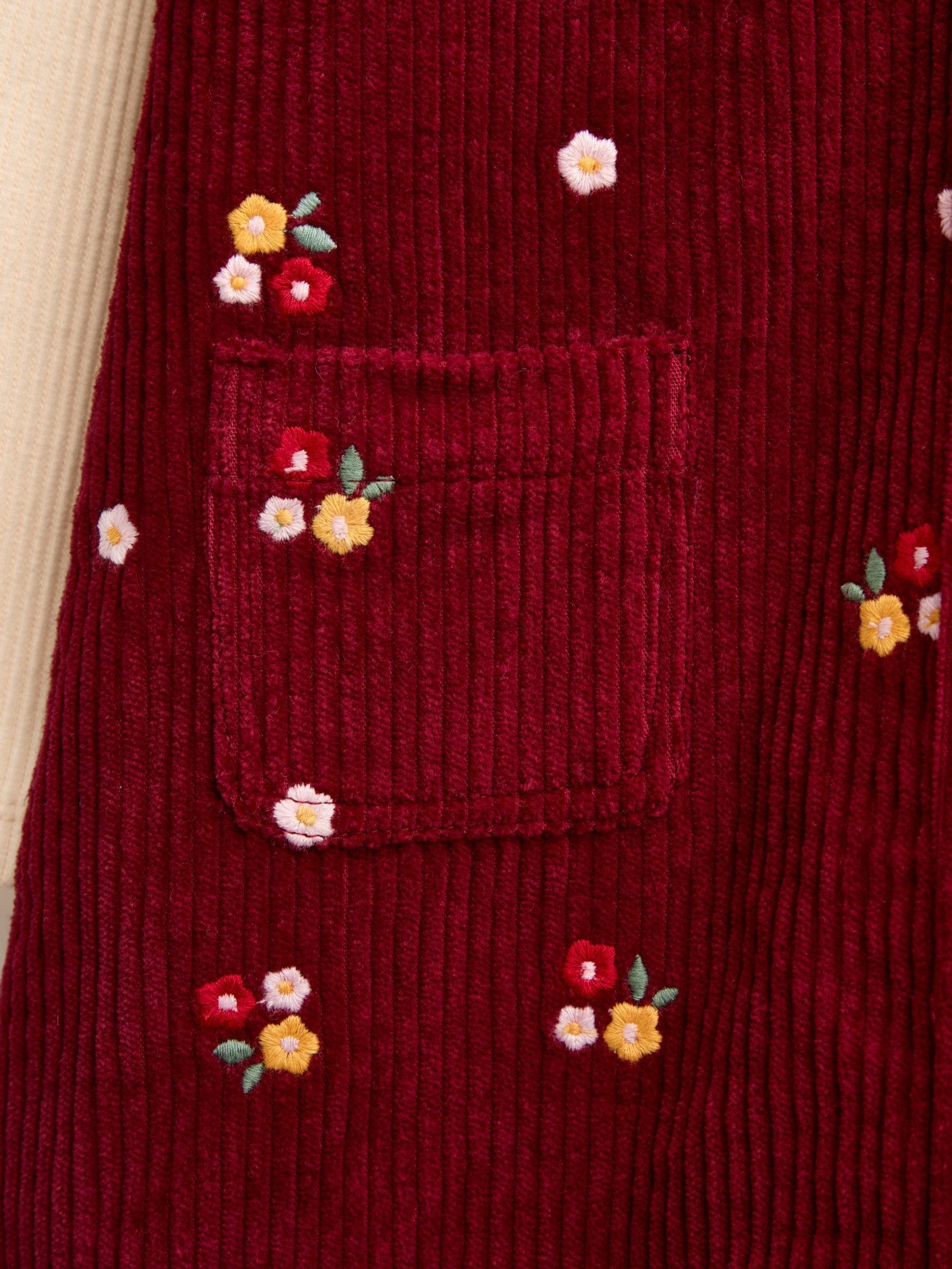 Dark Red Floral Embroidered Cord Pinafore & Top - Image 6 of 6