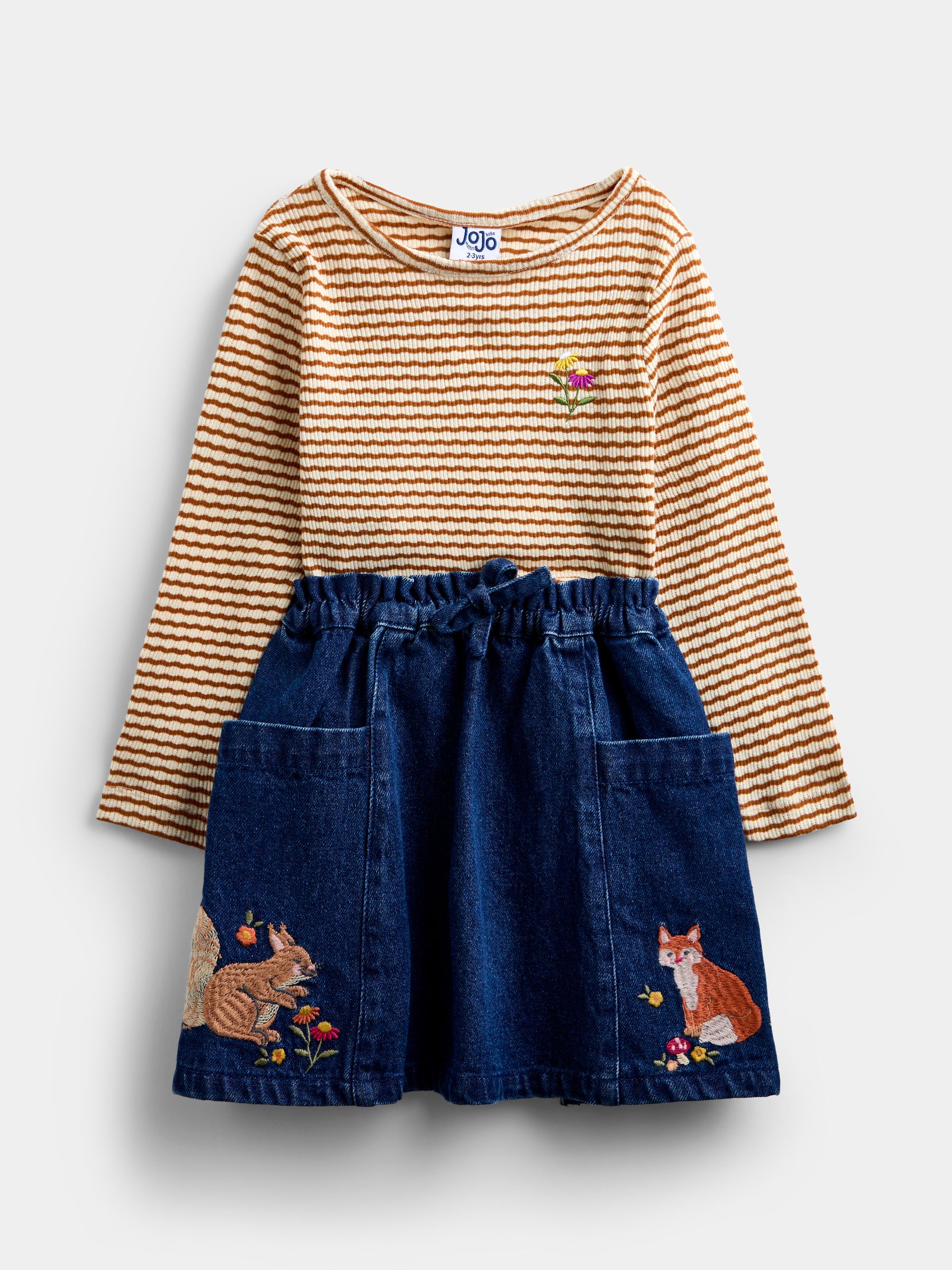 Dark Blue Denim Fox & Squirrel Appliqué Denim Skirt & Rib Top - Image 2 of 7