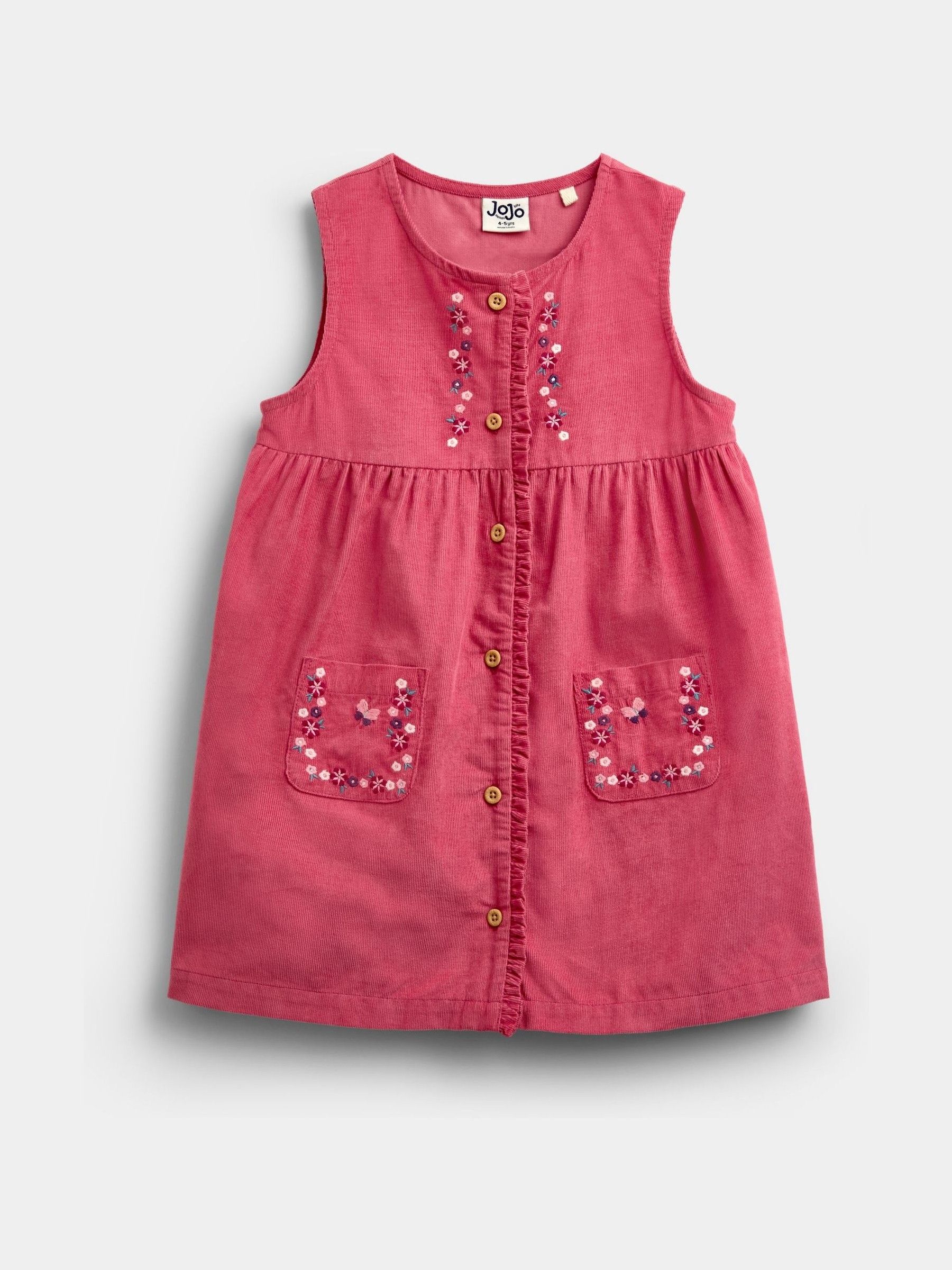 Bright Pink Flowers Embroidered Cord Pinafore Dress & Blouse Set - Image 4 of 7