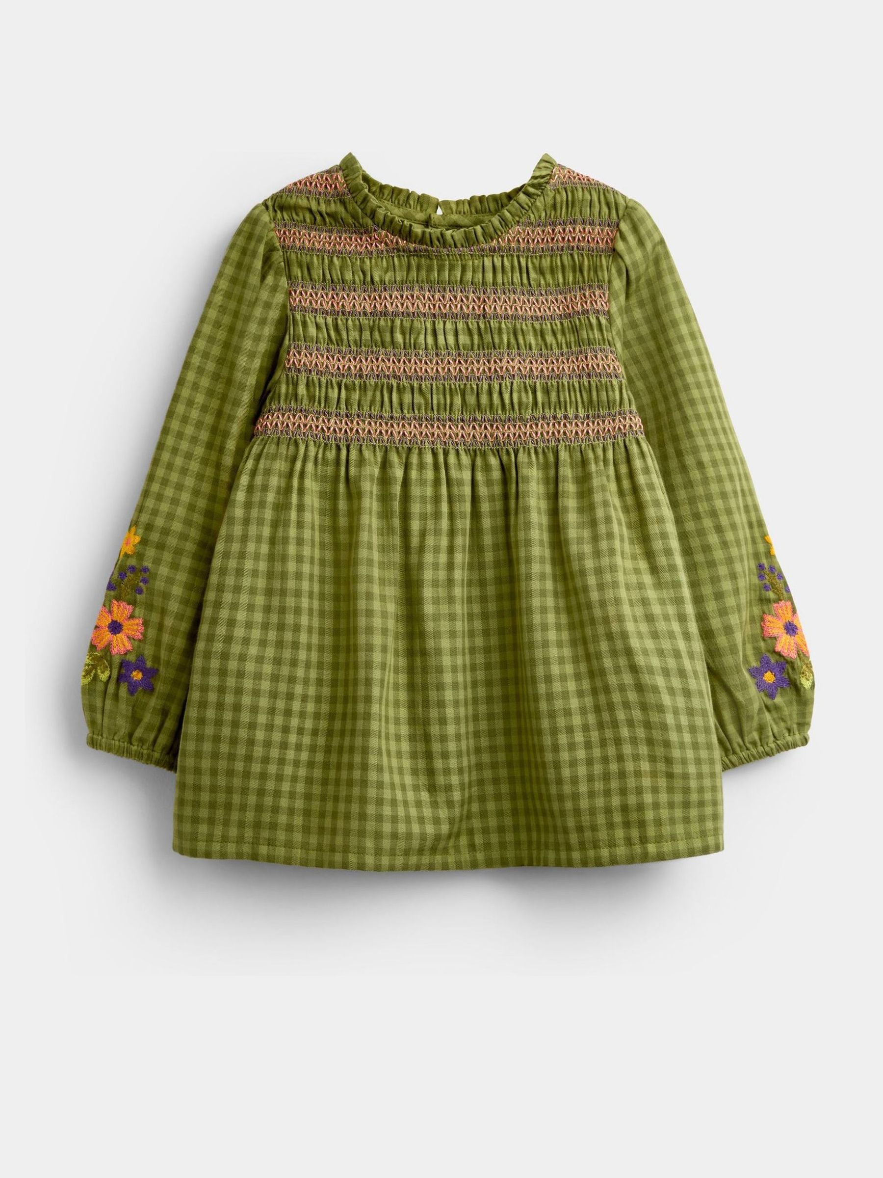 Khaki Green Floral Embroidered Smocked Blouse & Legging Set - Image 2 of 6