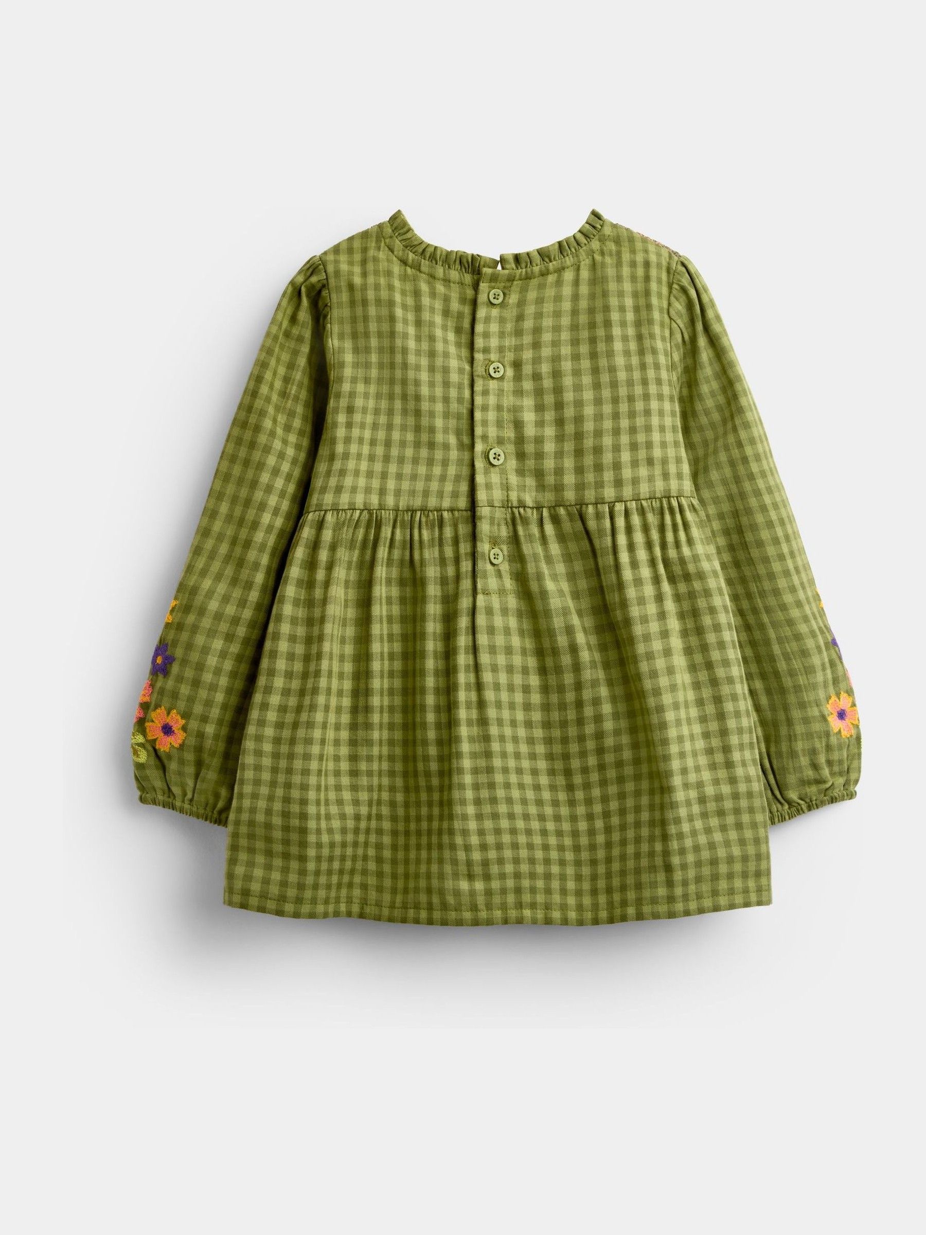 Khaki Green Floral Embroidered Smocked Blouse & Legging Set - Image 3 of 6