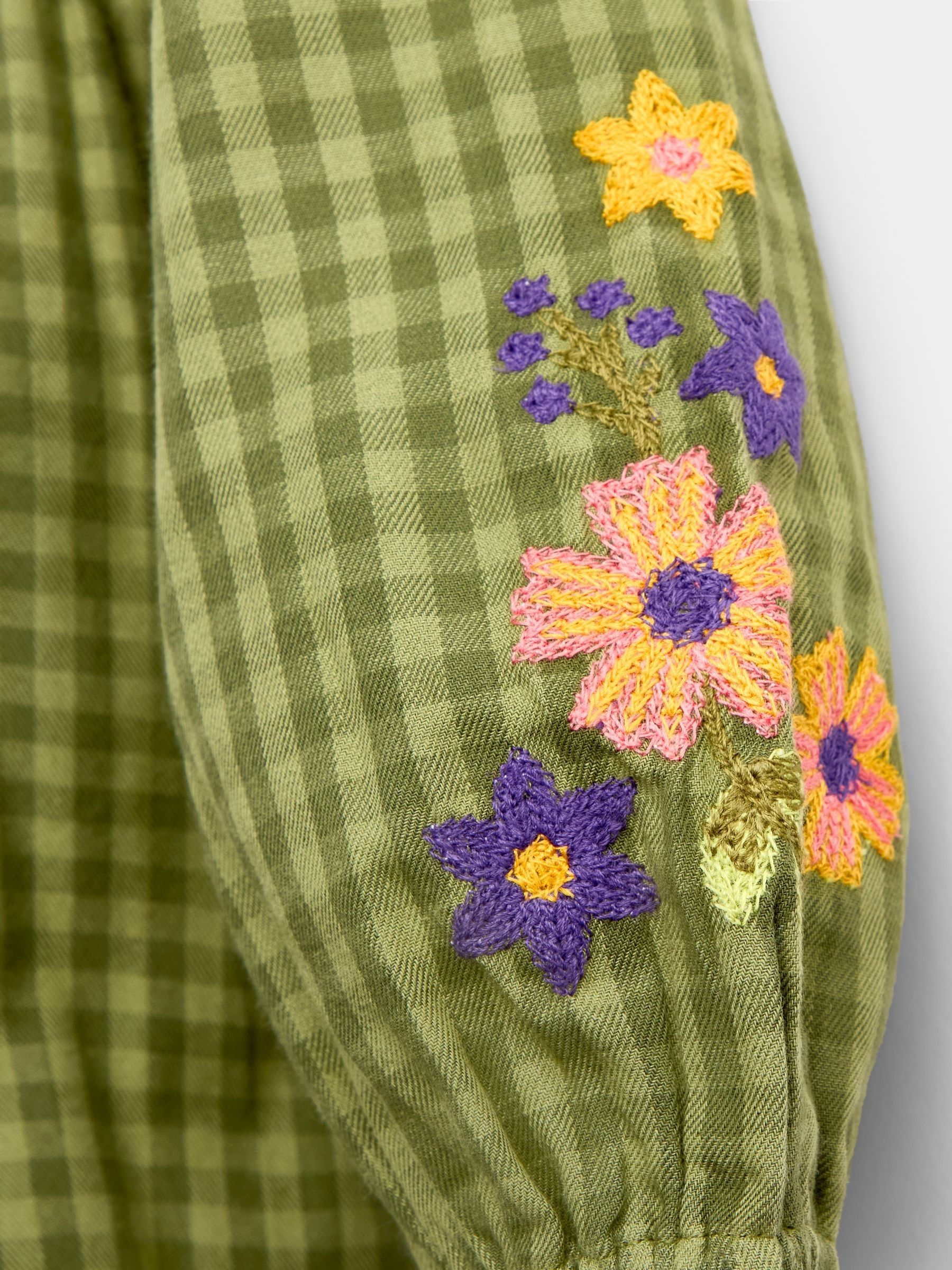 Khaki Green Floral Embroidered Smocked Blouse & Legging Set - Image 6 of 6