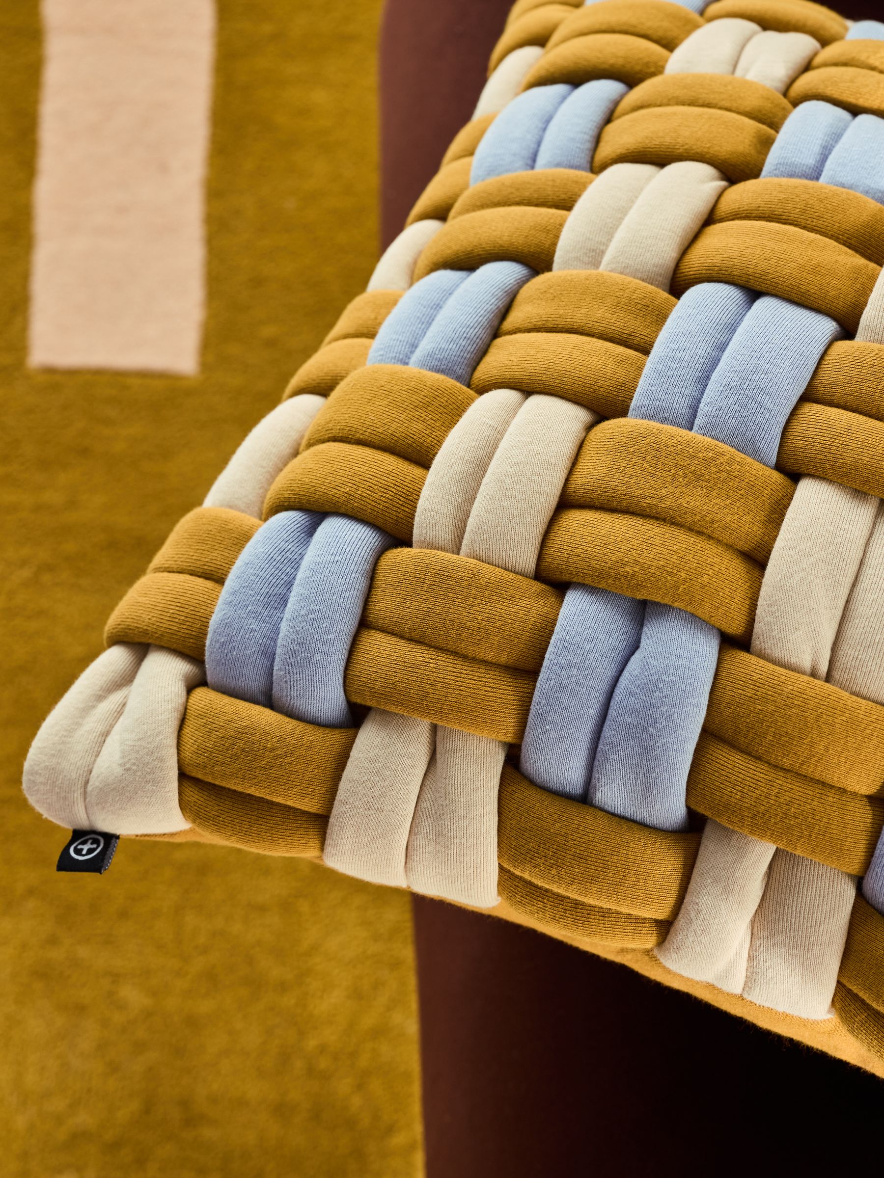Morven Lattice Jersey Cushion in Ochre Yellow - Image 2 of 4