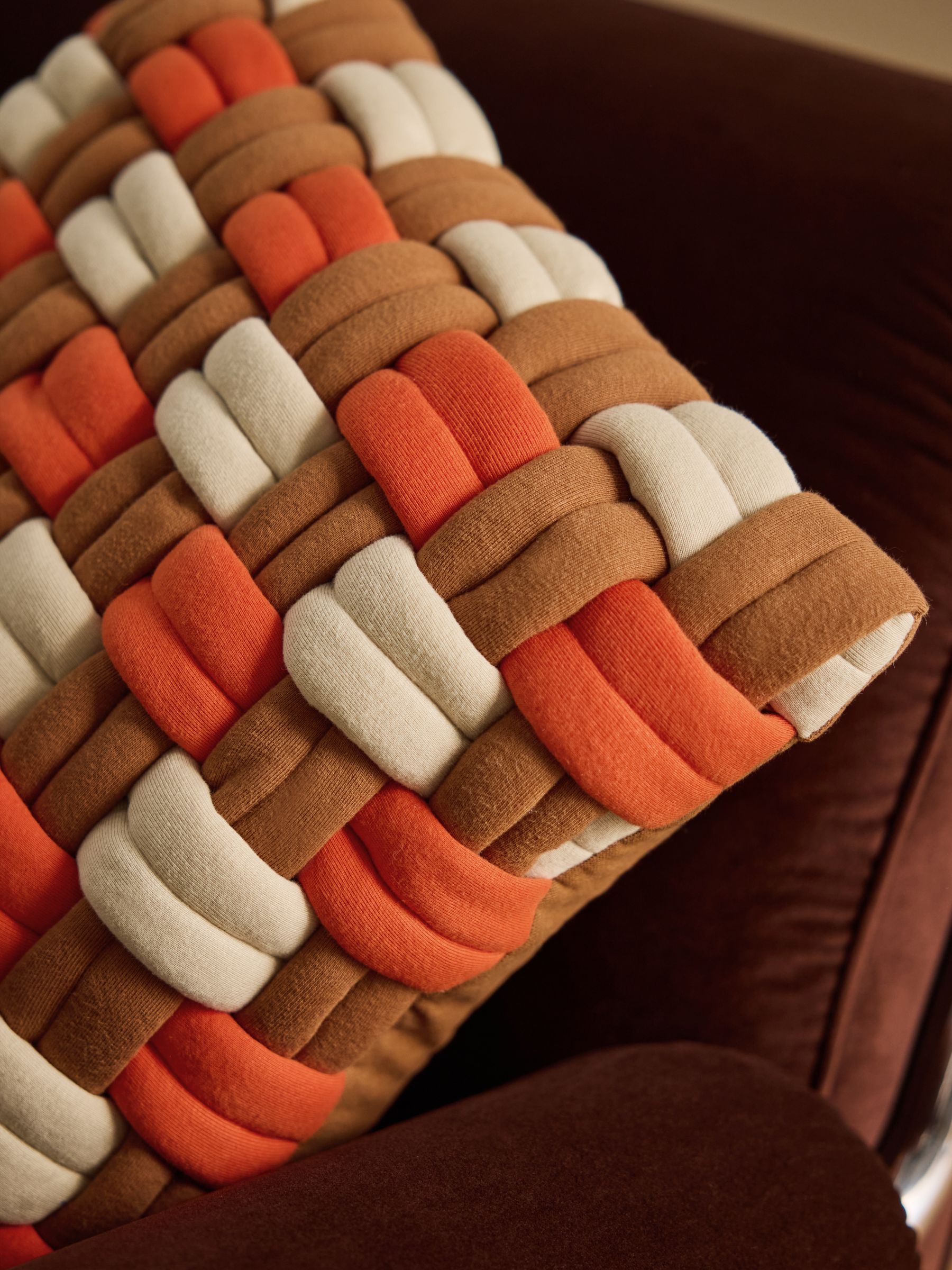 Feather Filled Morven Lattice Jersey Cushion in Rust Orange - Image 2 of 4