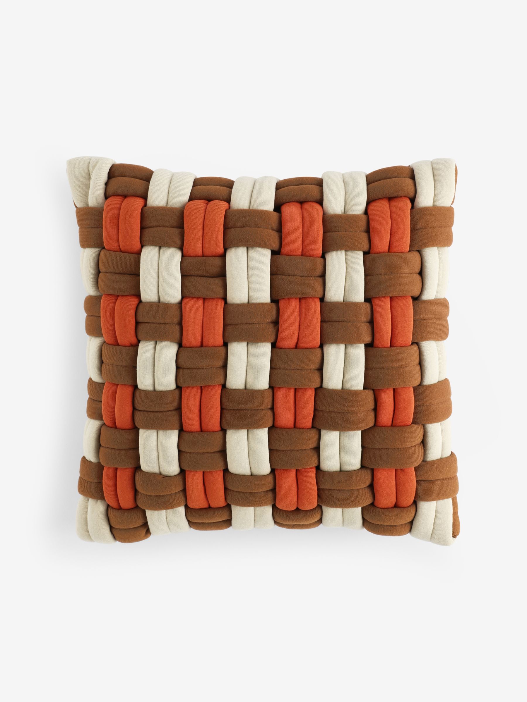 Feather Filled Morven Lattice Jersey Cushion in Rust Orange - Image 4 of 4