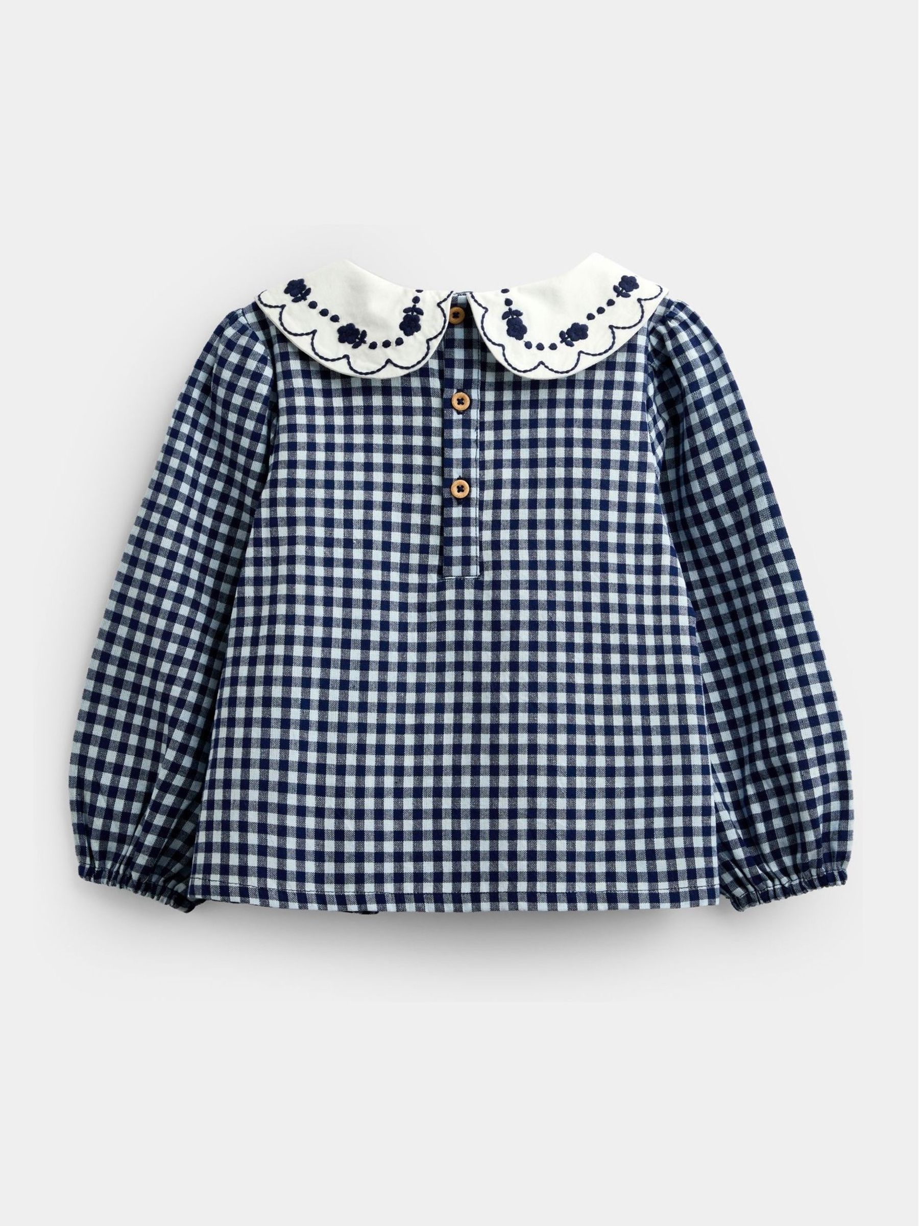 Navy Blue Gingham Collared Blouse - Image 2 of 4 Navy Blue Gingham Collared Blouse - Image 2 of 4